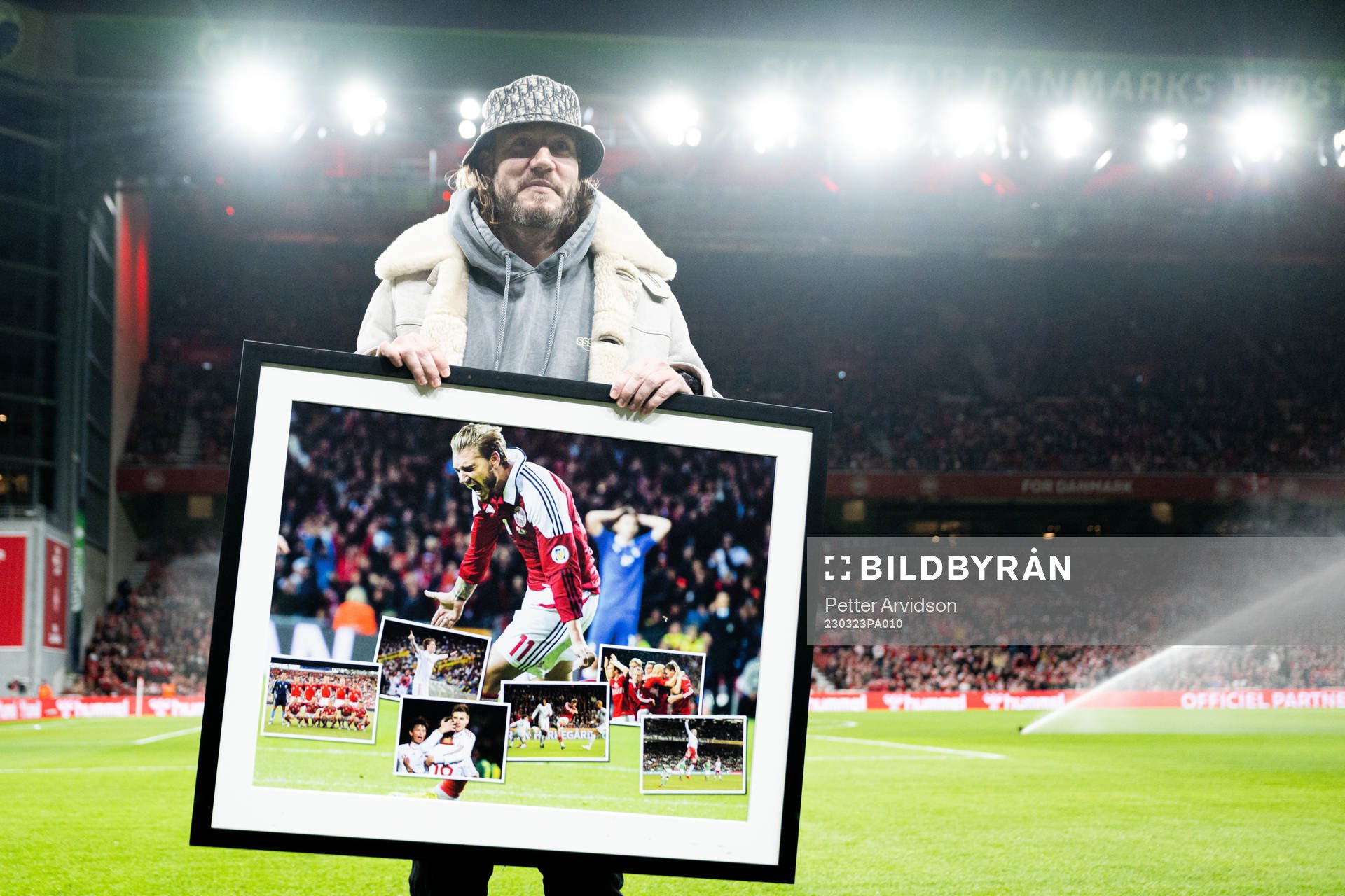 Former football player Nicklas Bendtner ahead of the UEFA Euro Qualifier football match between Denmark and Finland on March 23, 2023 in Copenhagen.