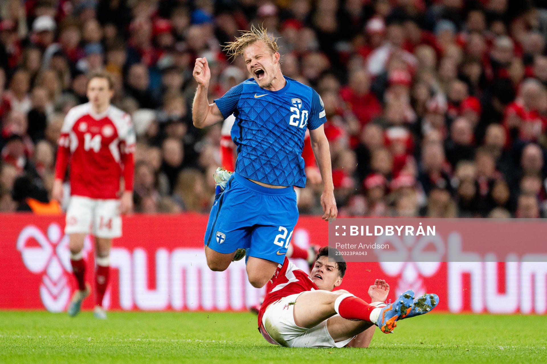 Joel Pohjanpalo of Finland and Christian Nørgaard of