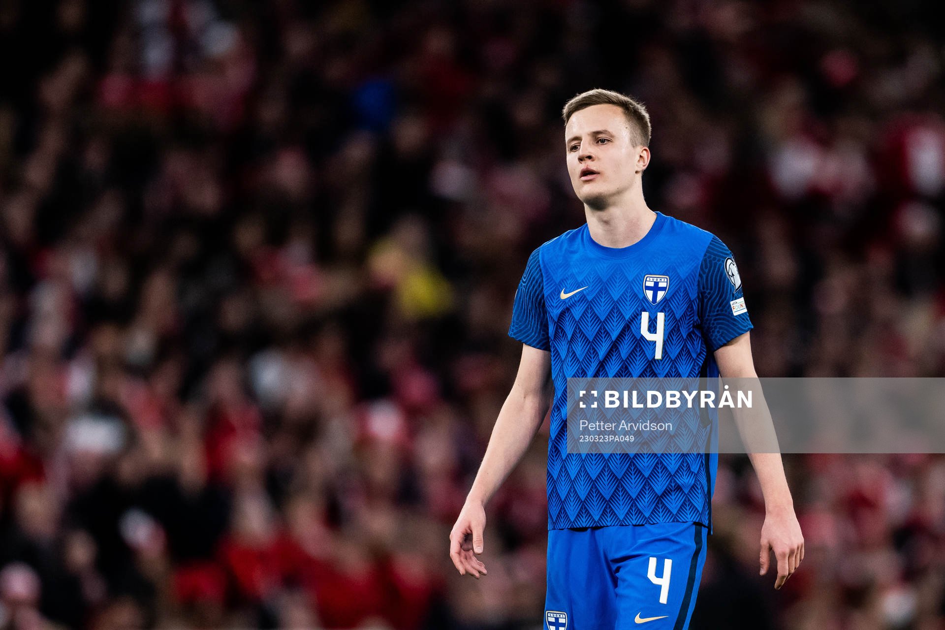 Robert Ivanov of Finland during the UEFA Euro Qualifier football match between Denmark and Finland on March 23, 2023 in Copenhagen.
