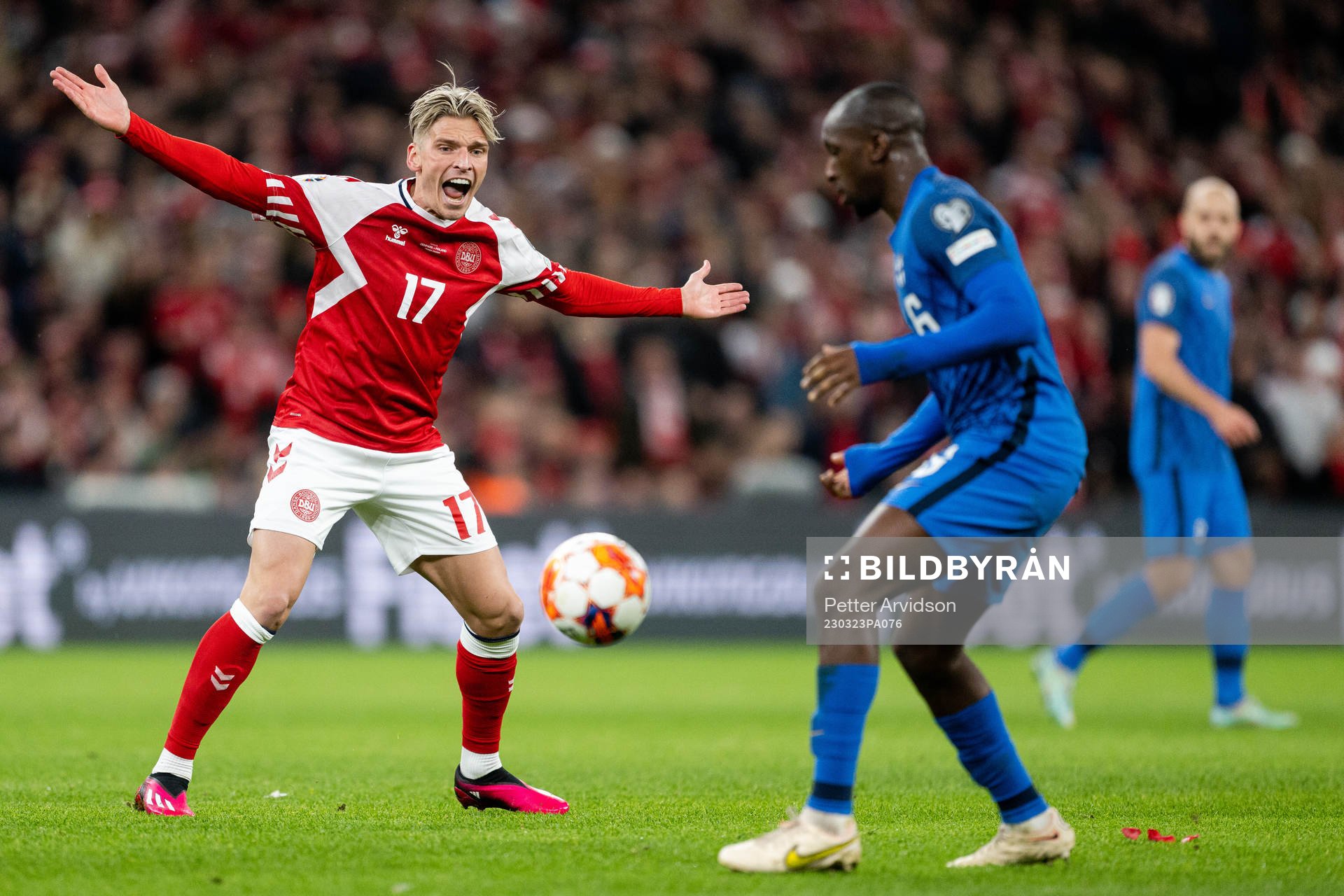 Jens Stryger of Denmark reacts