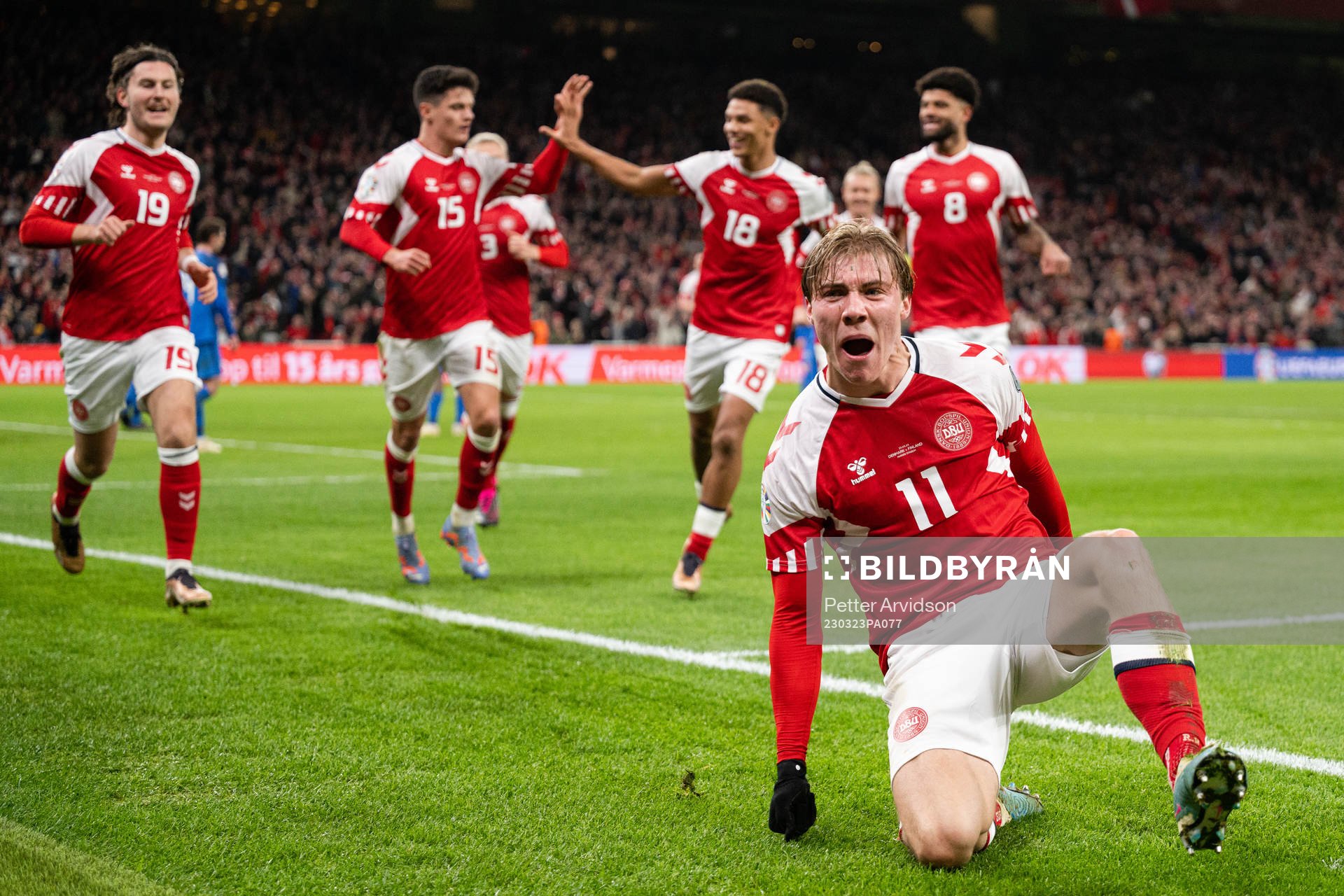 Rasmus Højlund of Denmark celebrates the 2-1 goal