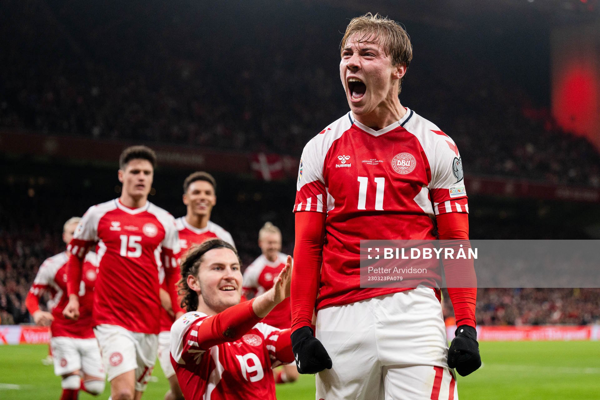 Rasmus Højlund of Denmark celebrates the 2-1 goal