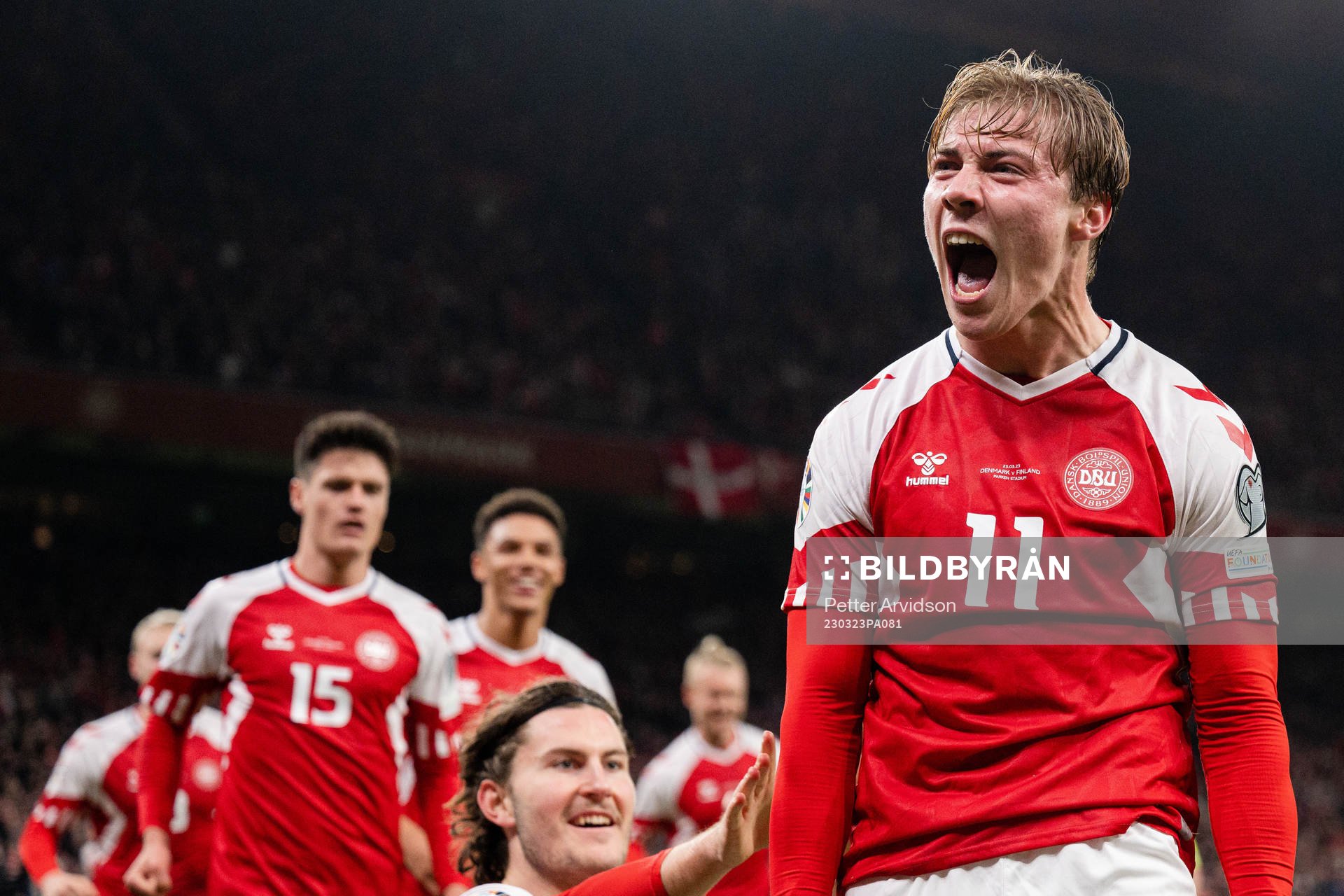 Rasmus Højlund of Denmark celebrates the 2-1 goal