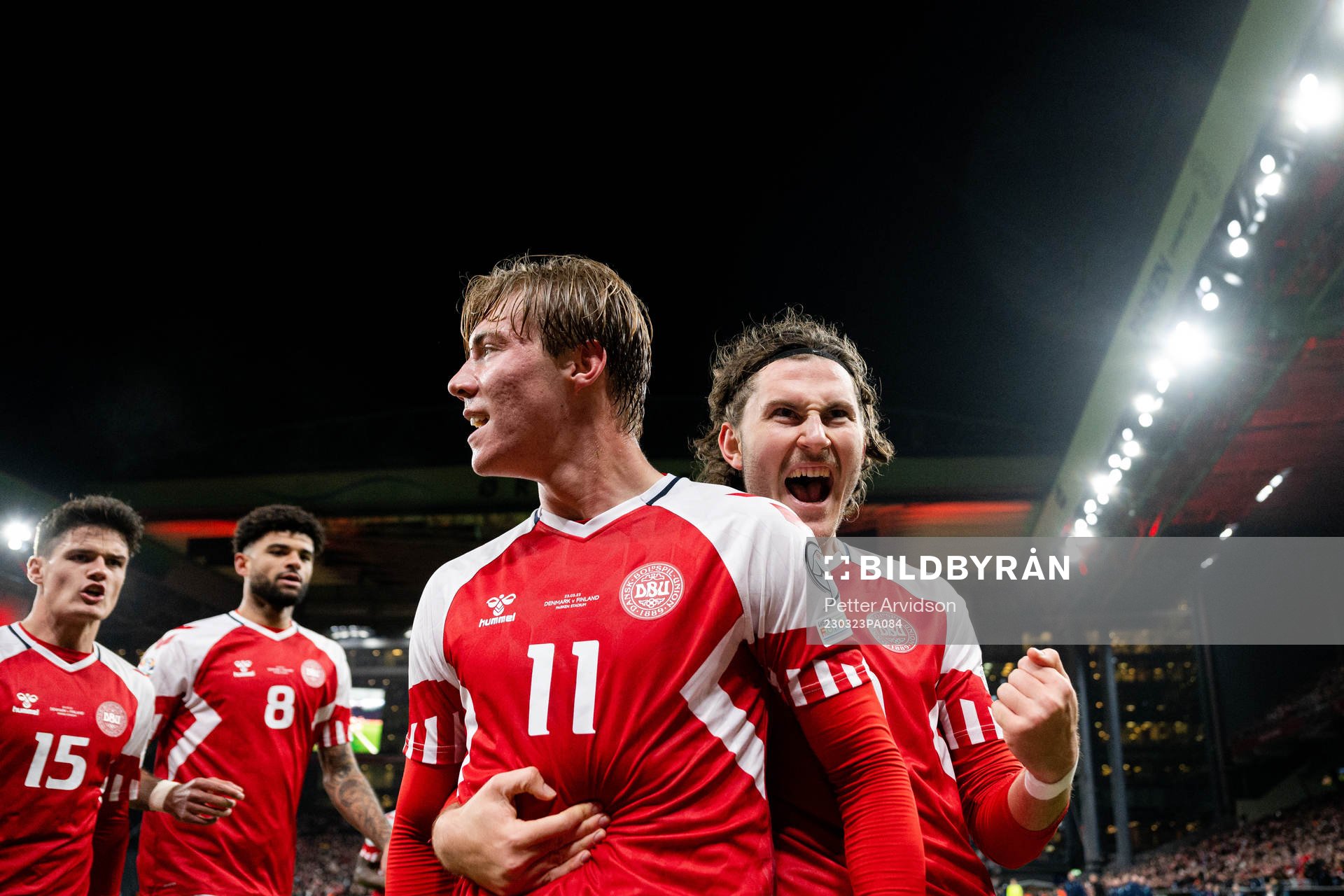 Rasmus Højlund of Denmark celebrates the 2-1 goal