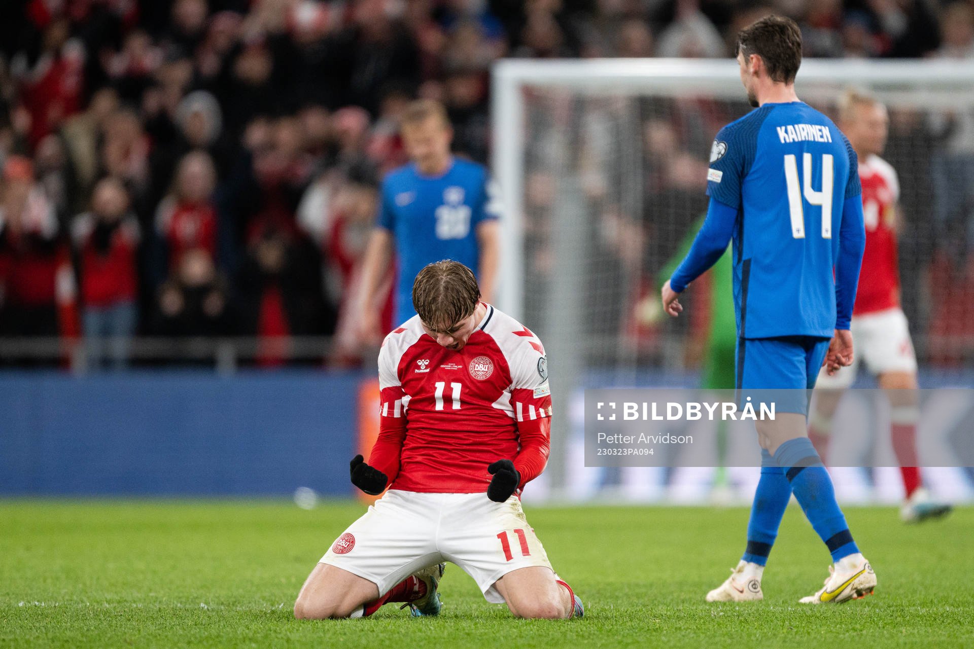 Rasmus Højlund of Denmark celebrates
