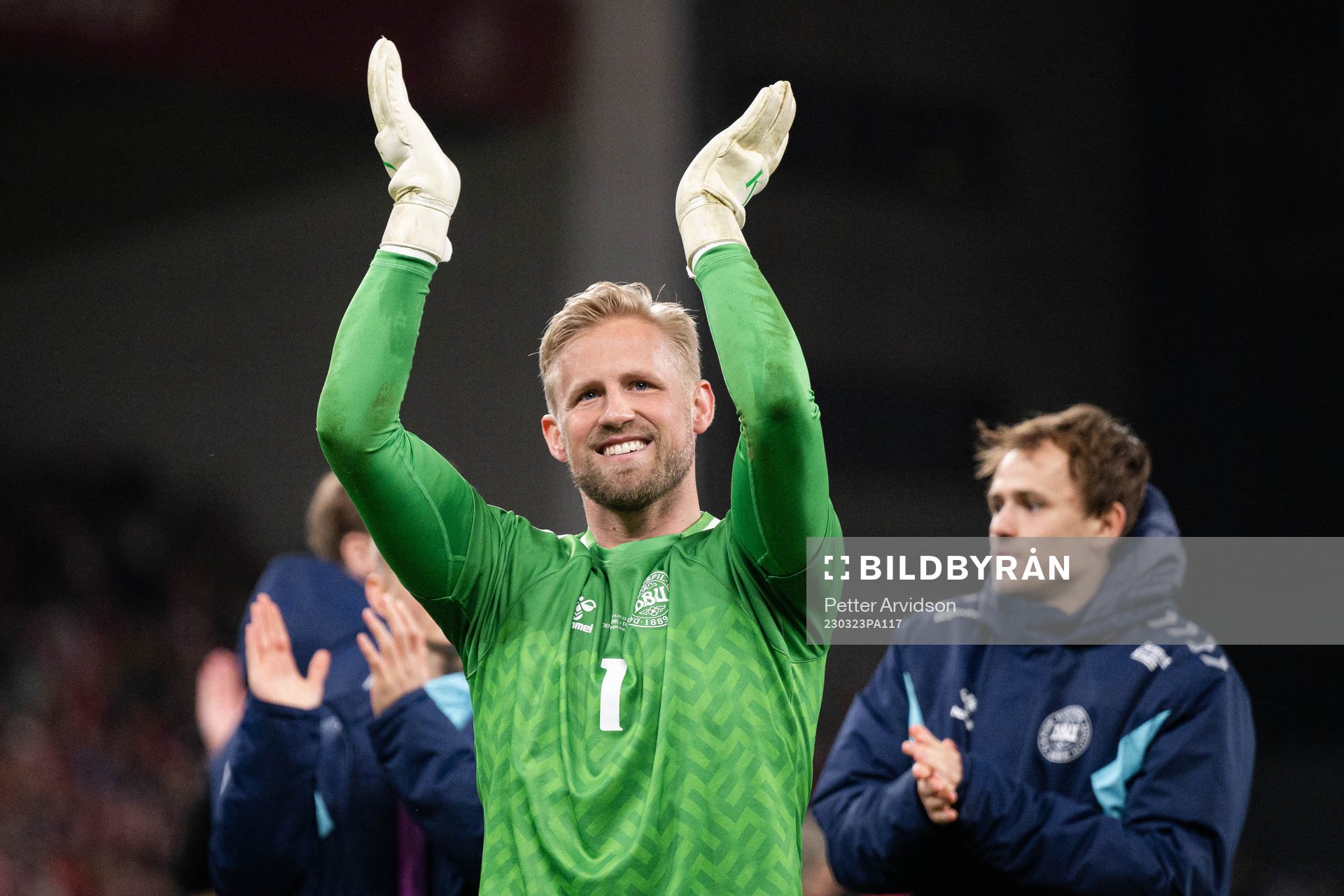 Goalkeeper Kasper Schmeichel of Denmark celebrates