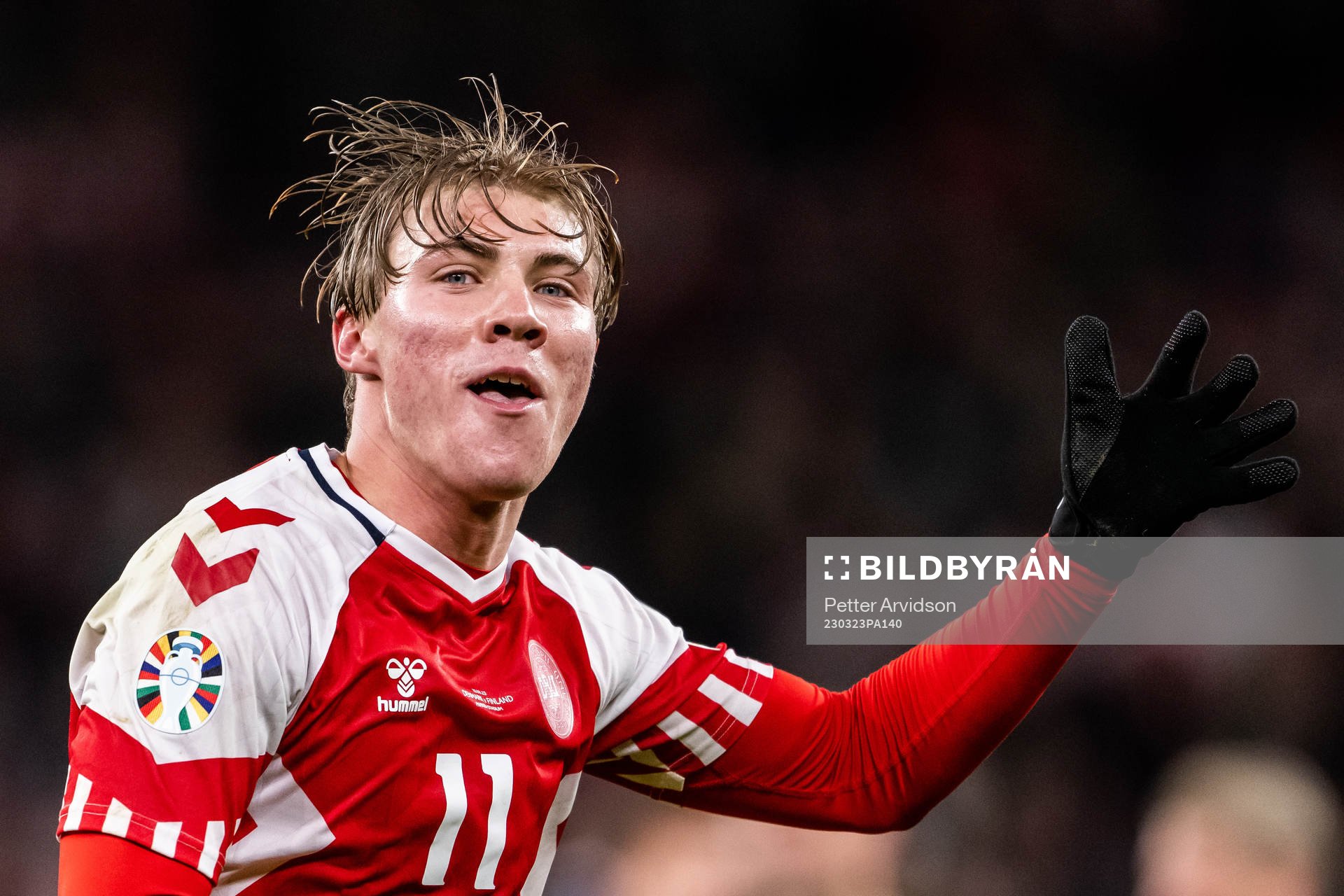 Rasmus Højlund of Denmark celebrates
