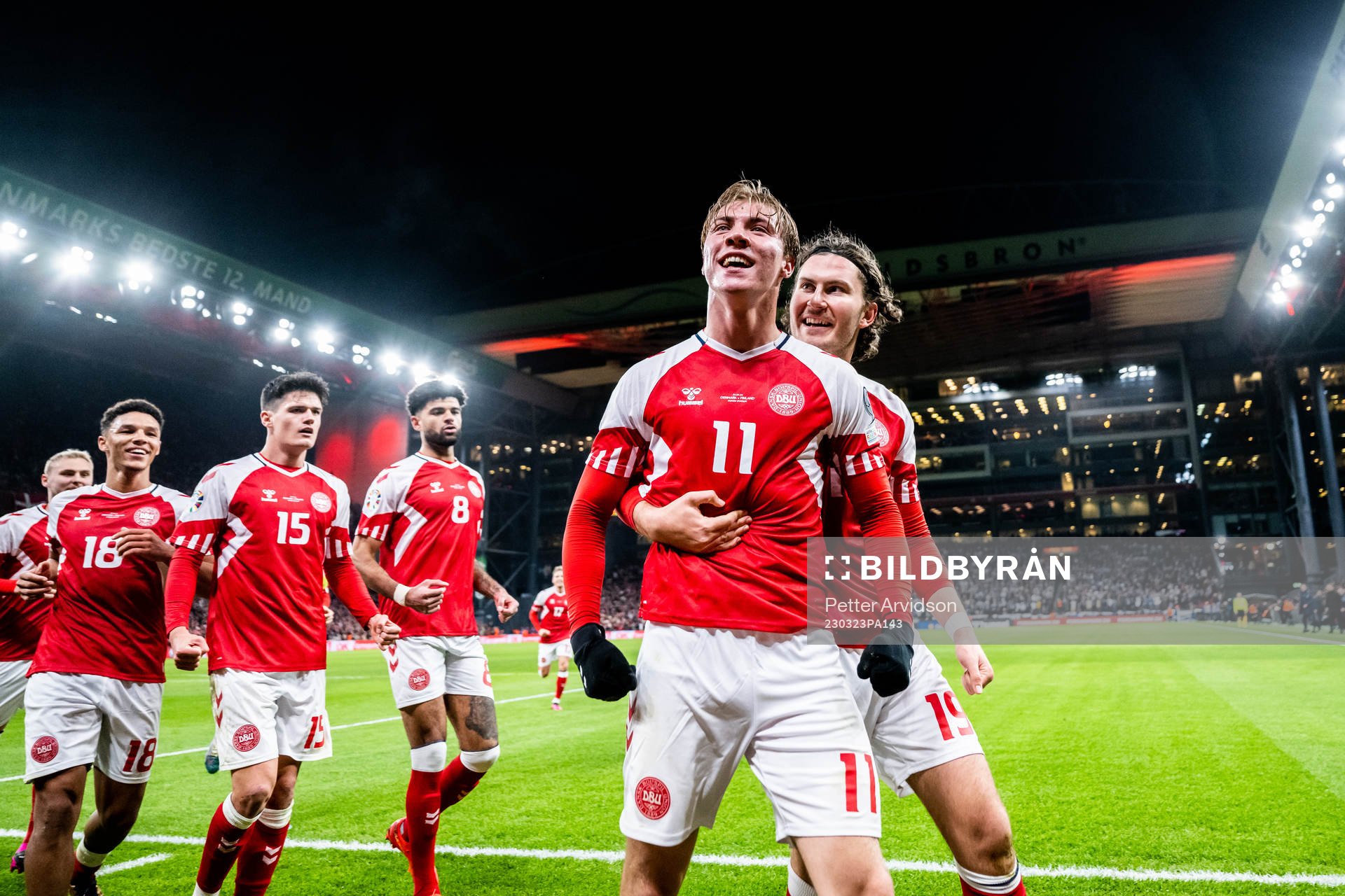 Rasmus Højlund of Denmark celebrate with Jonas Wind