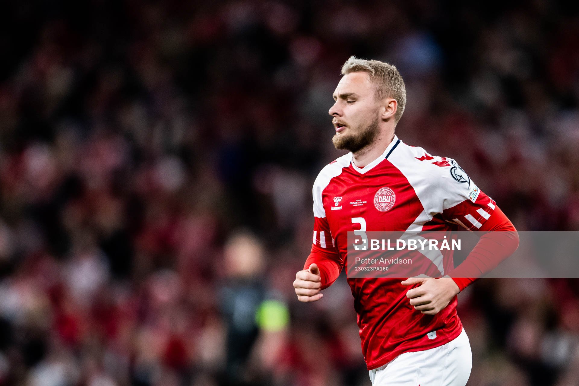 Victor Nelsson of Denmark during the UEFA Euro Qualifier football match between Denmark and Finland on March 23, 2023 in Copenhagen.