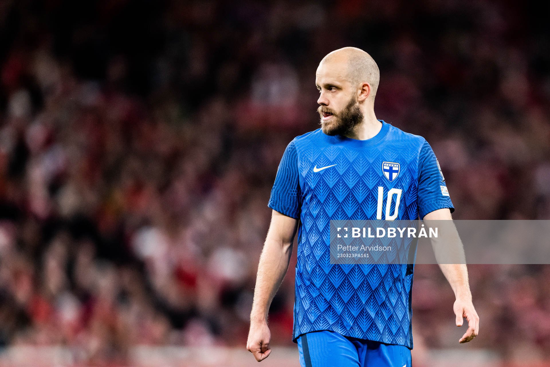 Teemu Pukki of Finland during the UEFA Euro Qualifier football match between Denmark and Finland on March 23, 2023 in Copenhagen. 