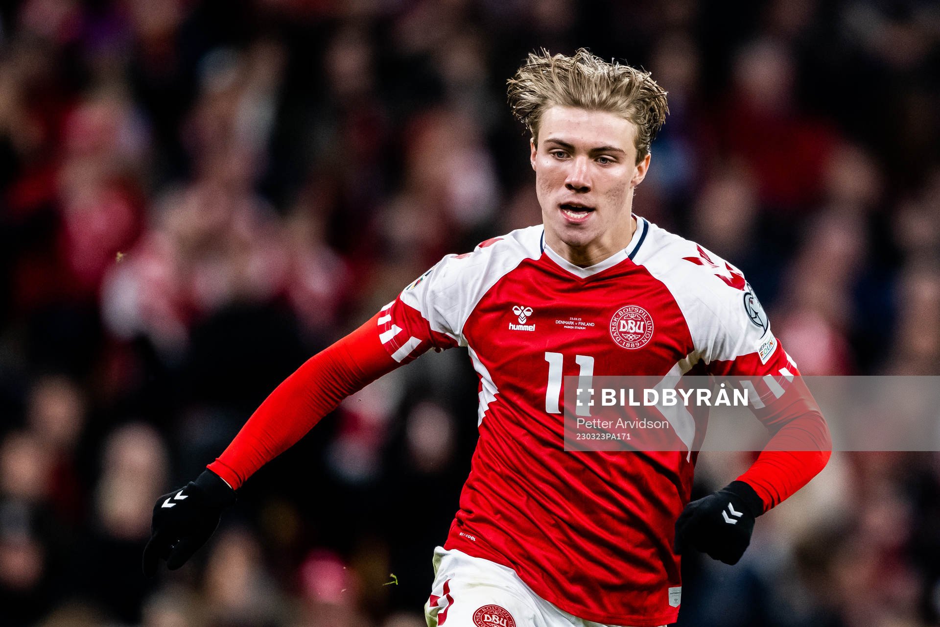 Rasmus Højlund of Denmark during the UEFA Euro Qualifier football match between Denmark and Finland on March 23, 2023 in Copenhagen.