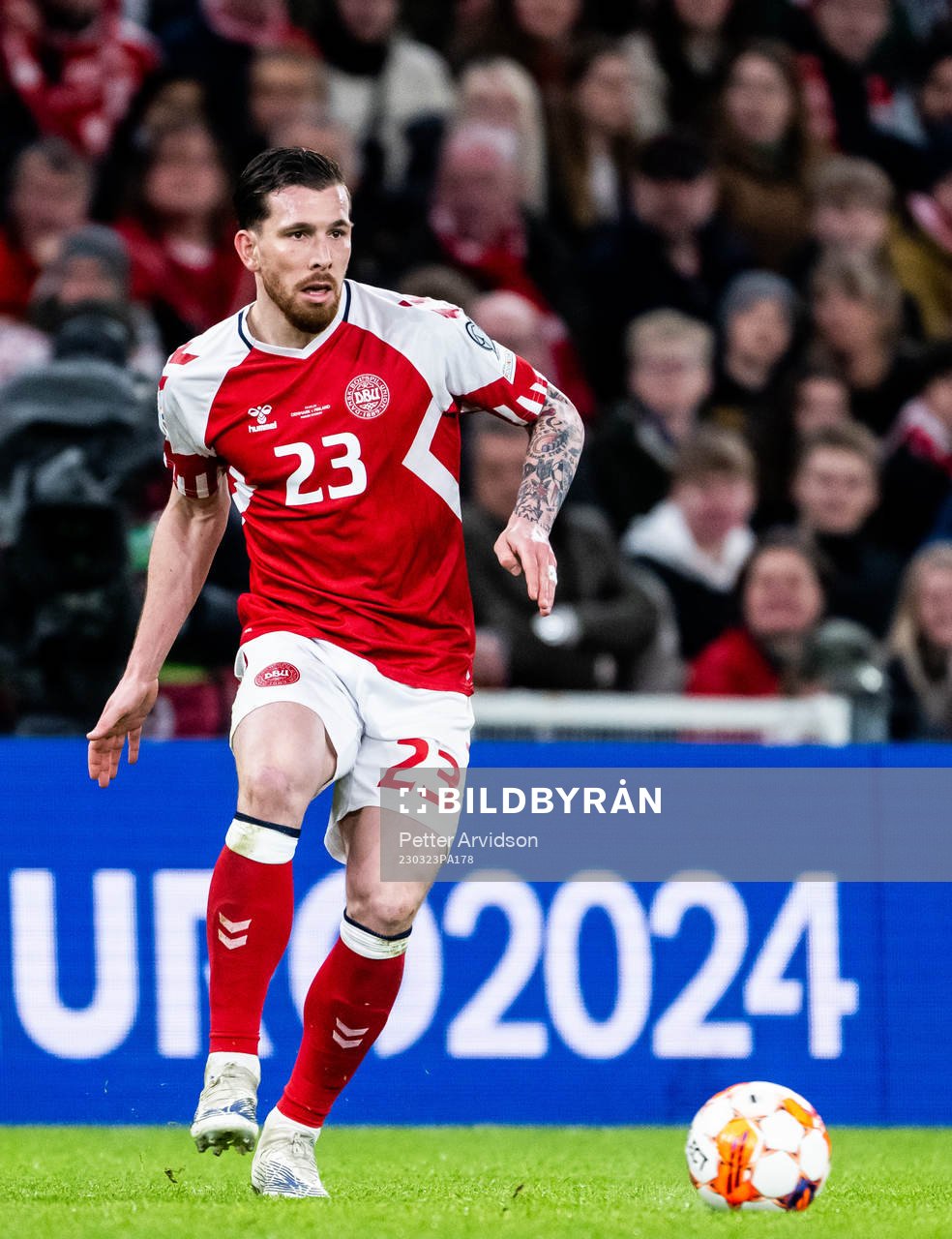 Pierre-Emile Højbjerg of Denmark during the UEFA Euro Qualifier football match between Denmark and Finland on March 23, 2023 in Copenhagen.