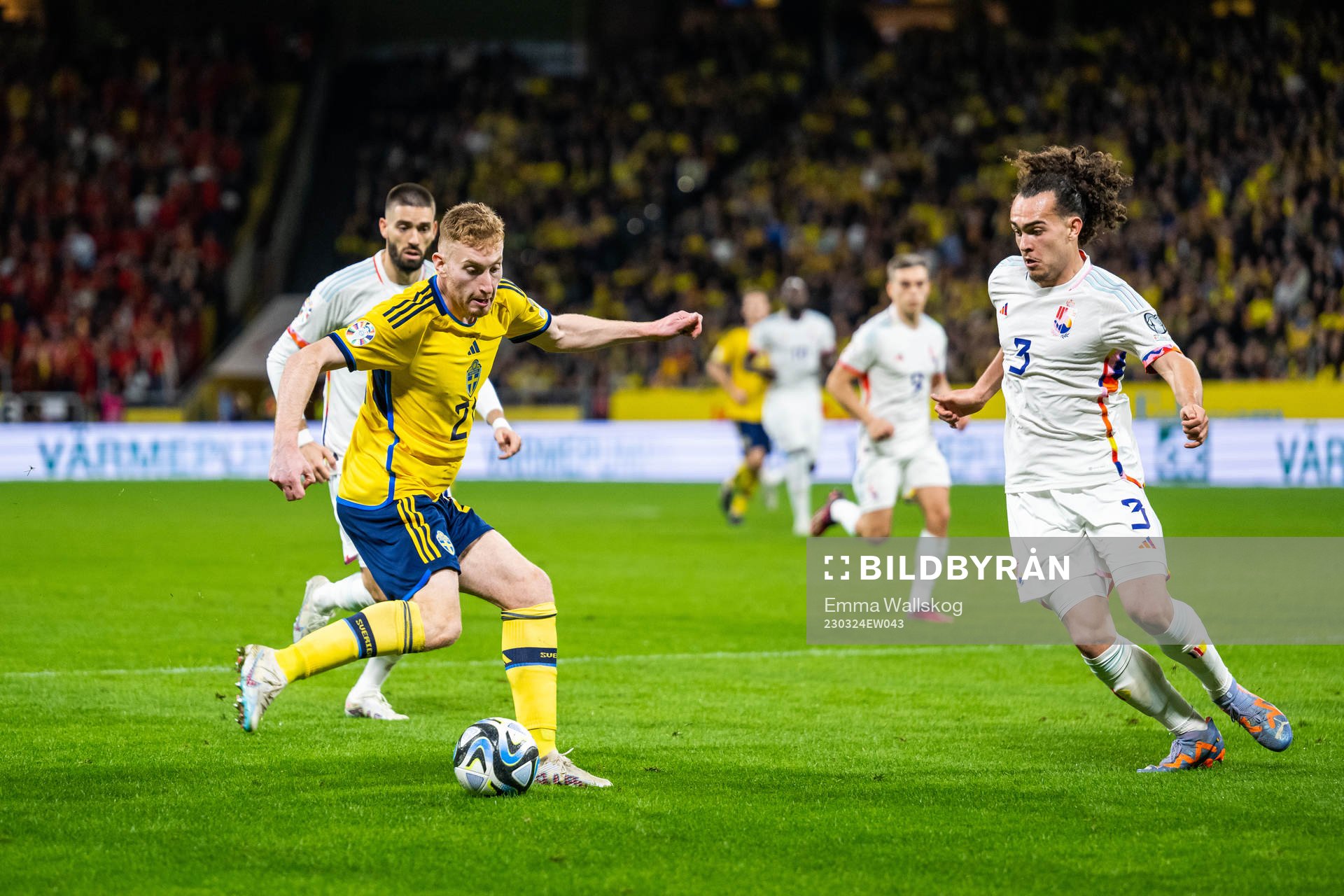 Dejan Kulusevski of Sweden and Arthur Theate of Belgium