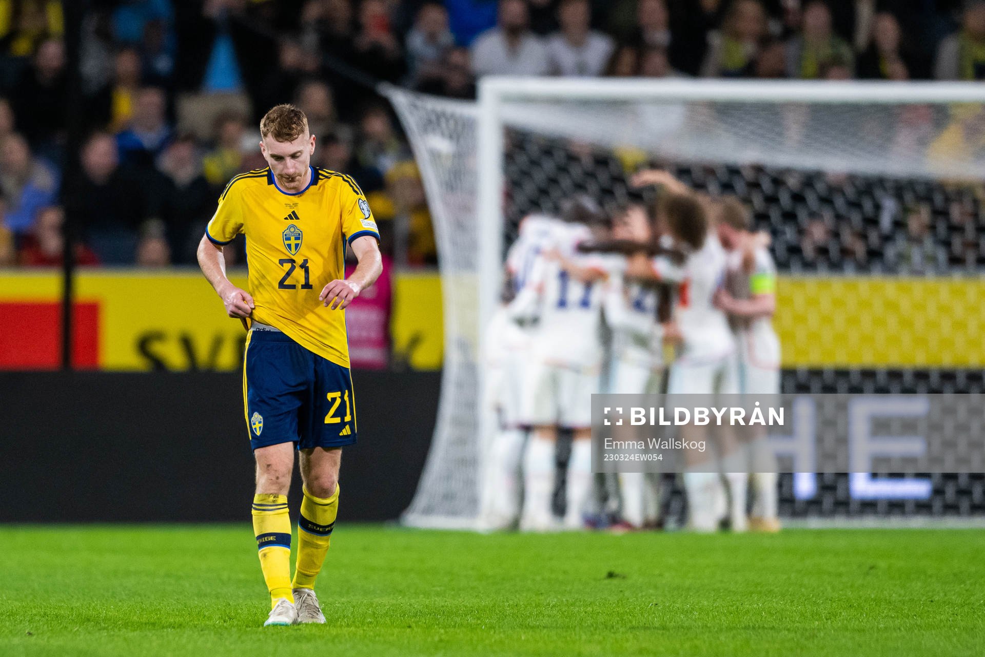 Dejan Kulusevski of Sweden looks dejected Romelu Lukaku of