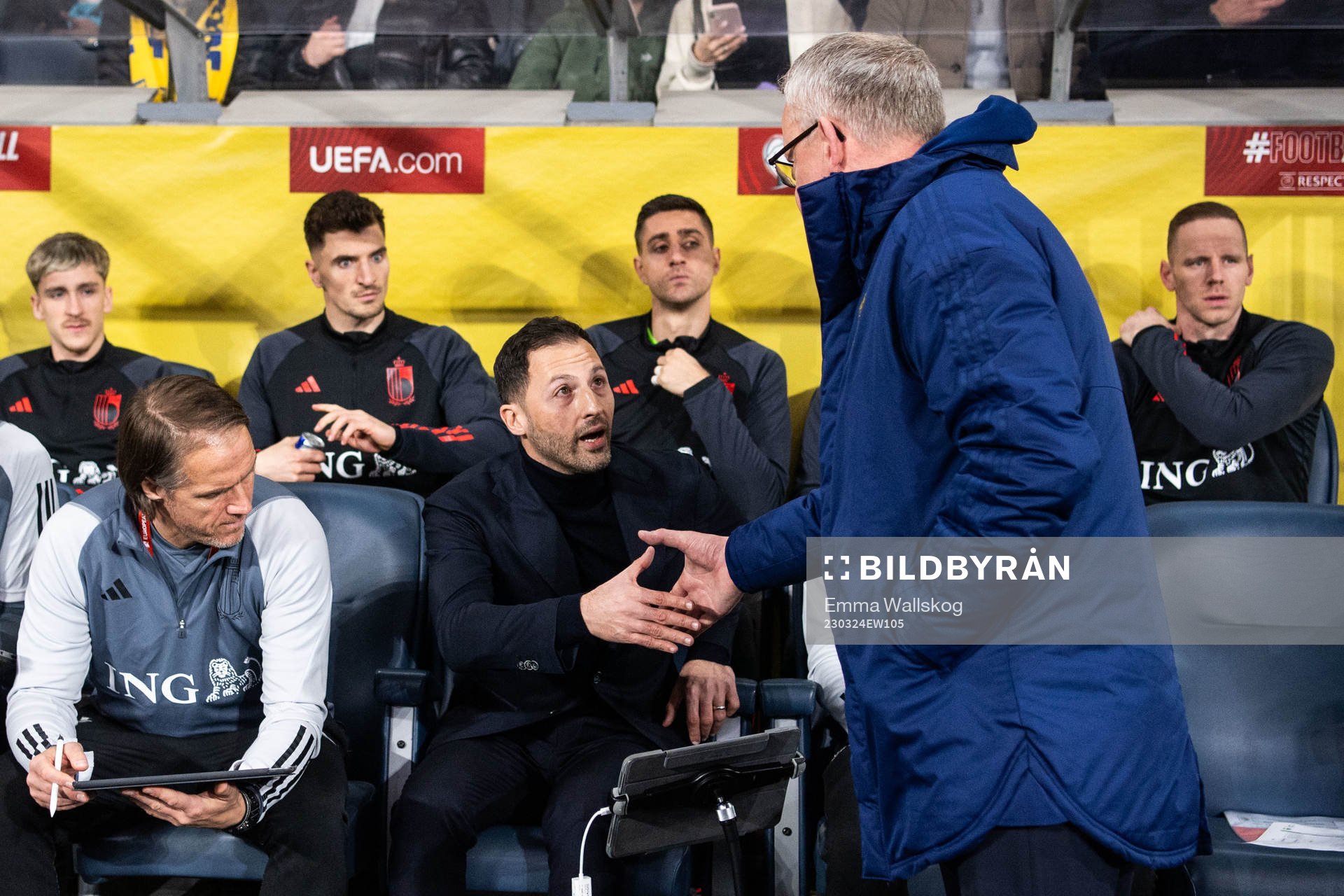 Head coach Domenico Tedesco of Belgium and Head coach Janne
