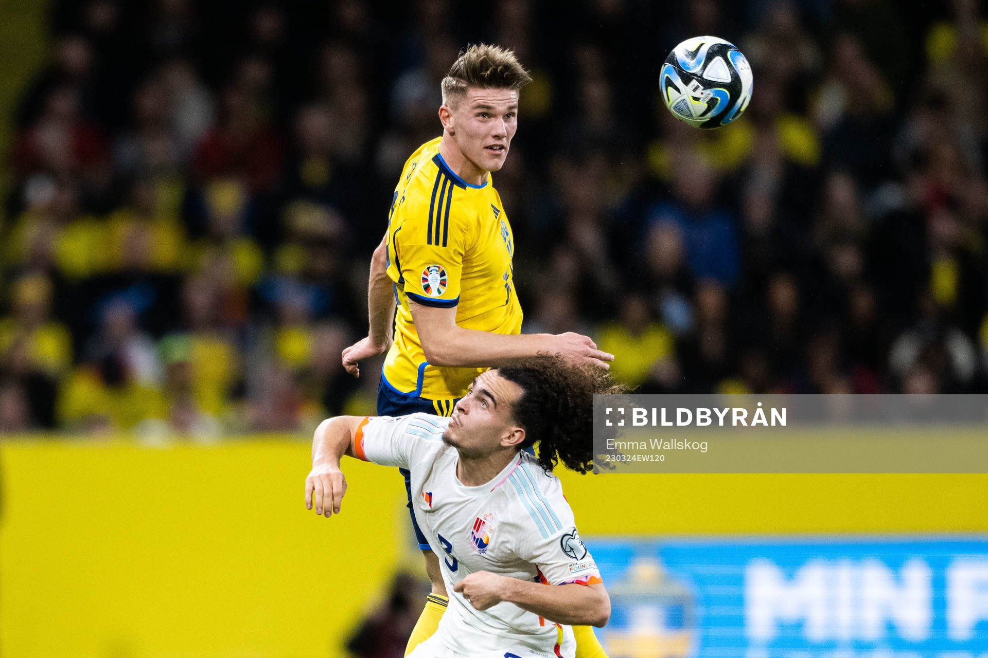 Viktor Gyökeres of Sweden and Arthur Theate of Belgium