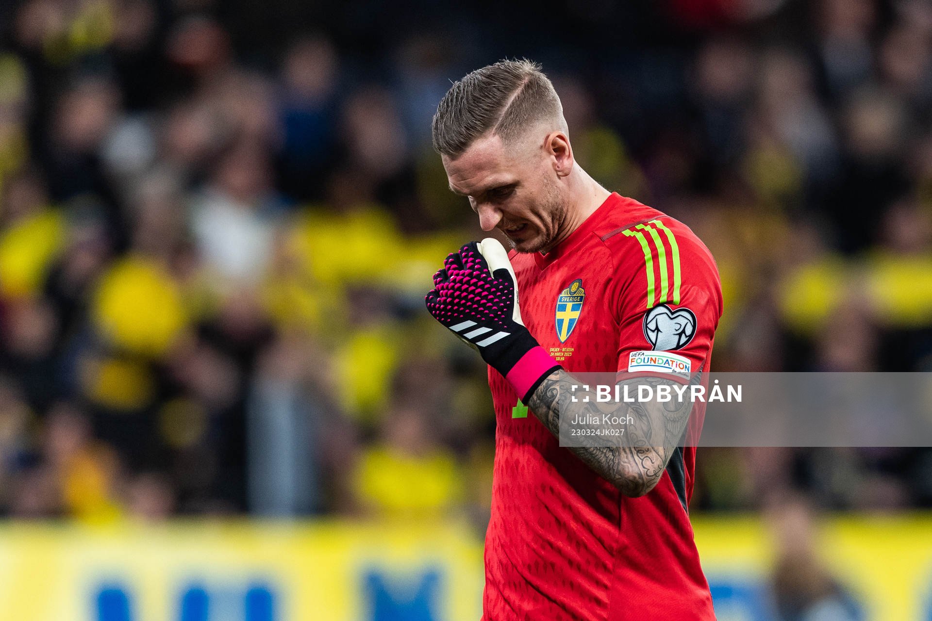 Goalkeeper Robin Olsen of Sweden looks dejected