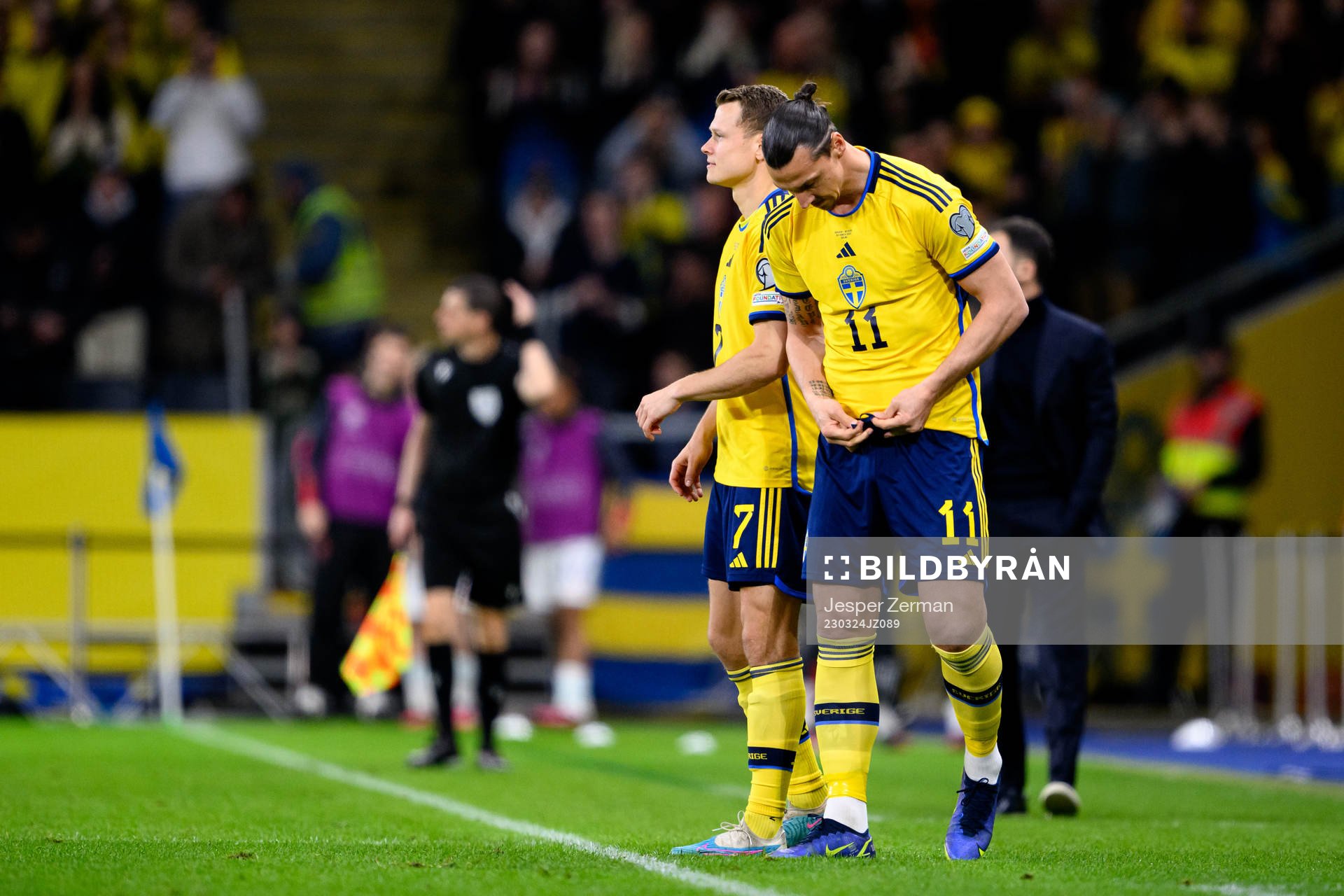 Viktor Claesson and Zlatan Ibrahimovic of Sweden