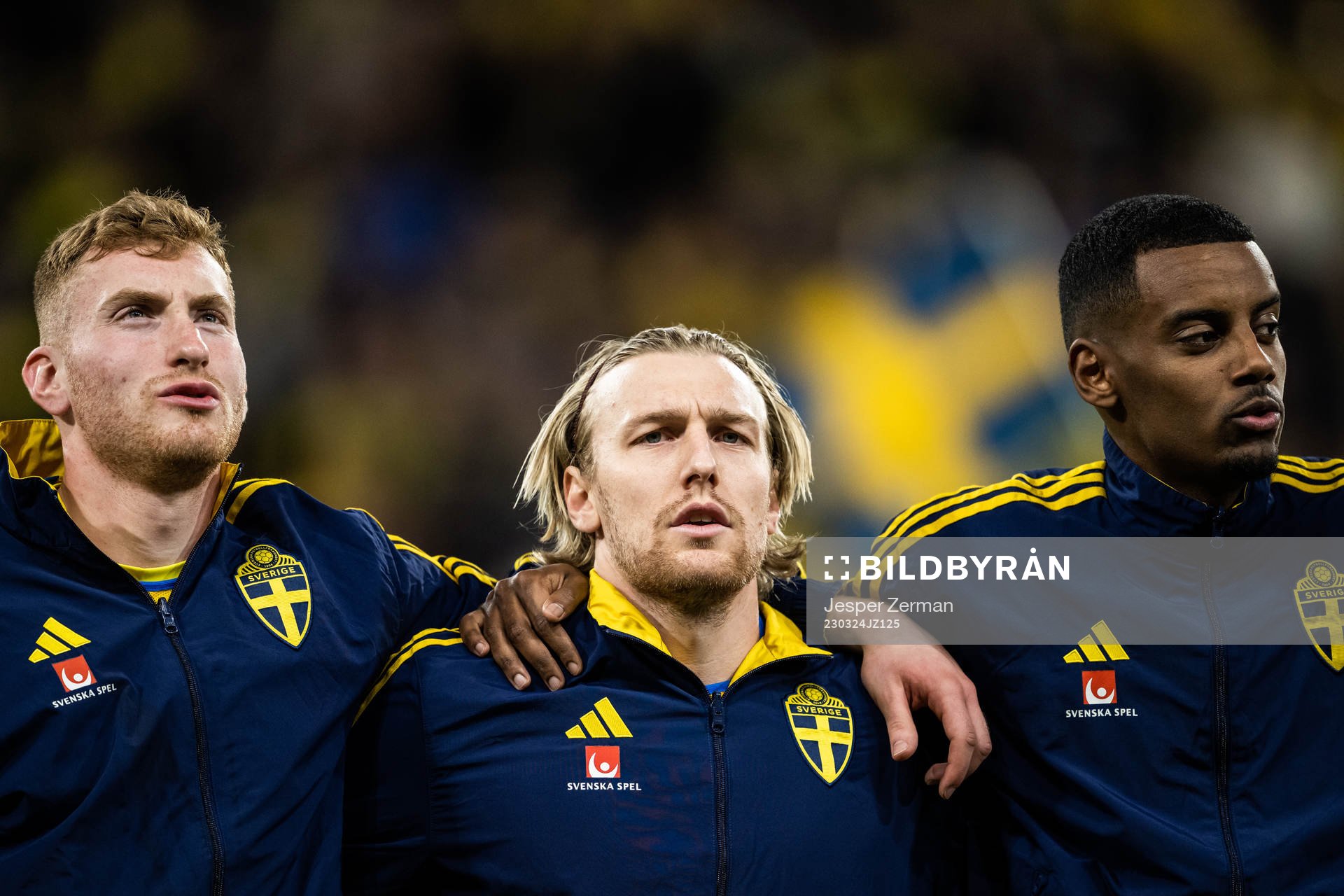 Dejan Kulusevski, Emil Forsberg and Alexander Isak of Sweden