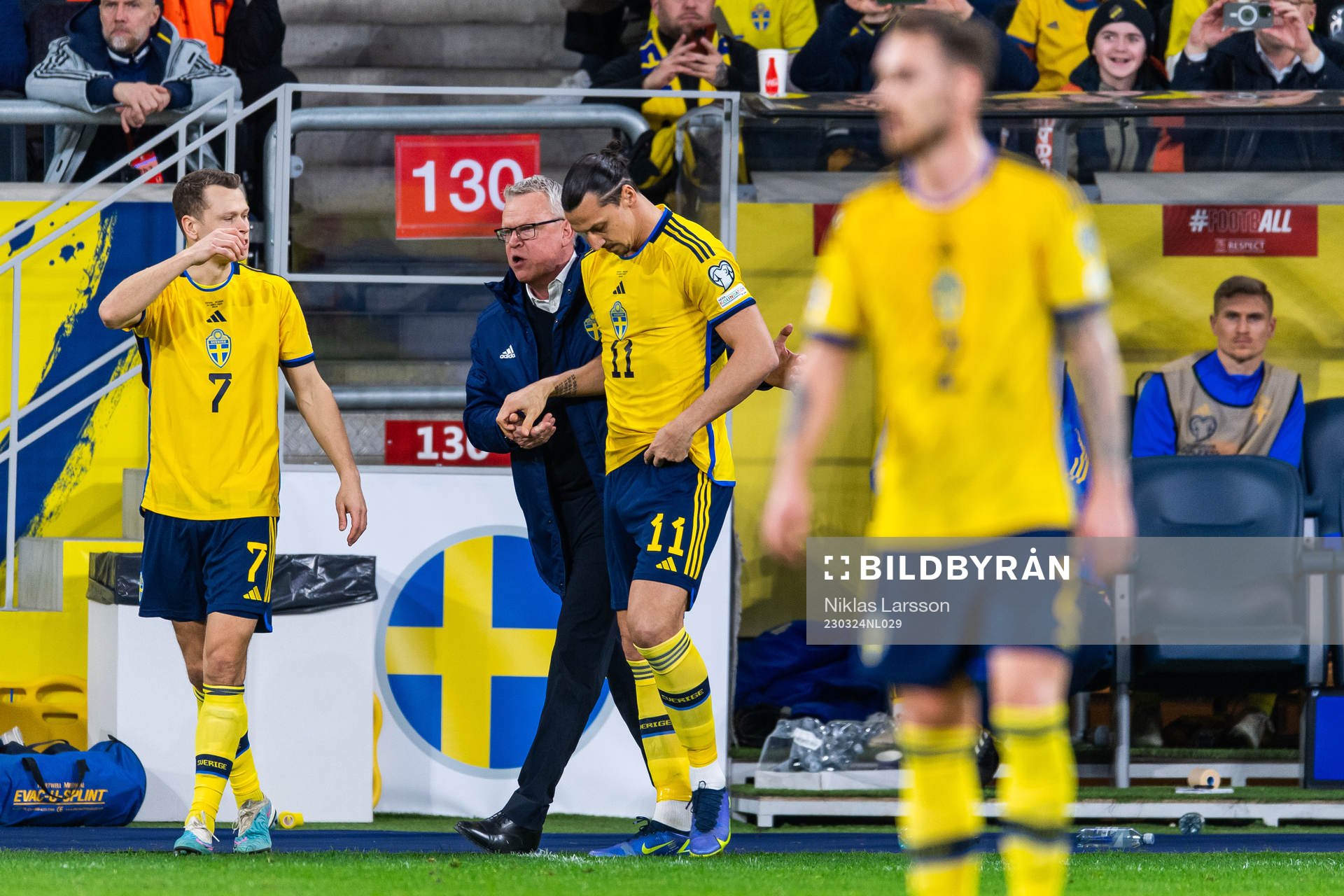 Head coach Janne Andersson talks to Zlatan Ibrahimovic of