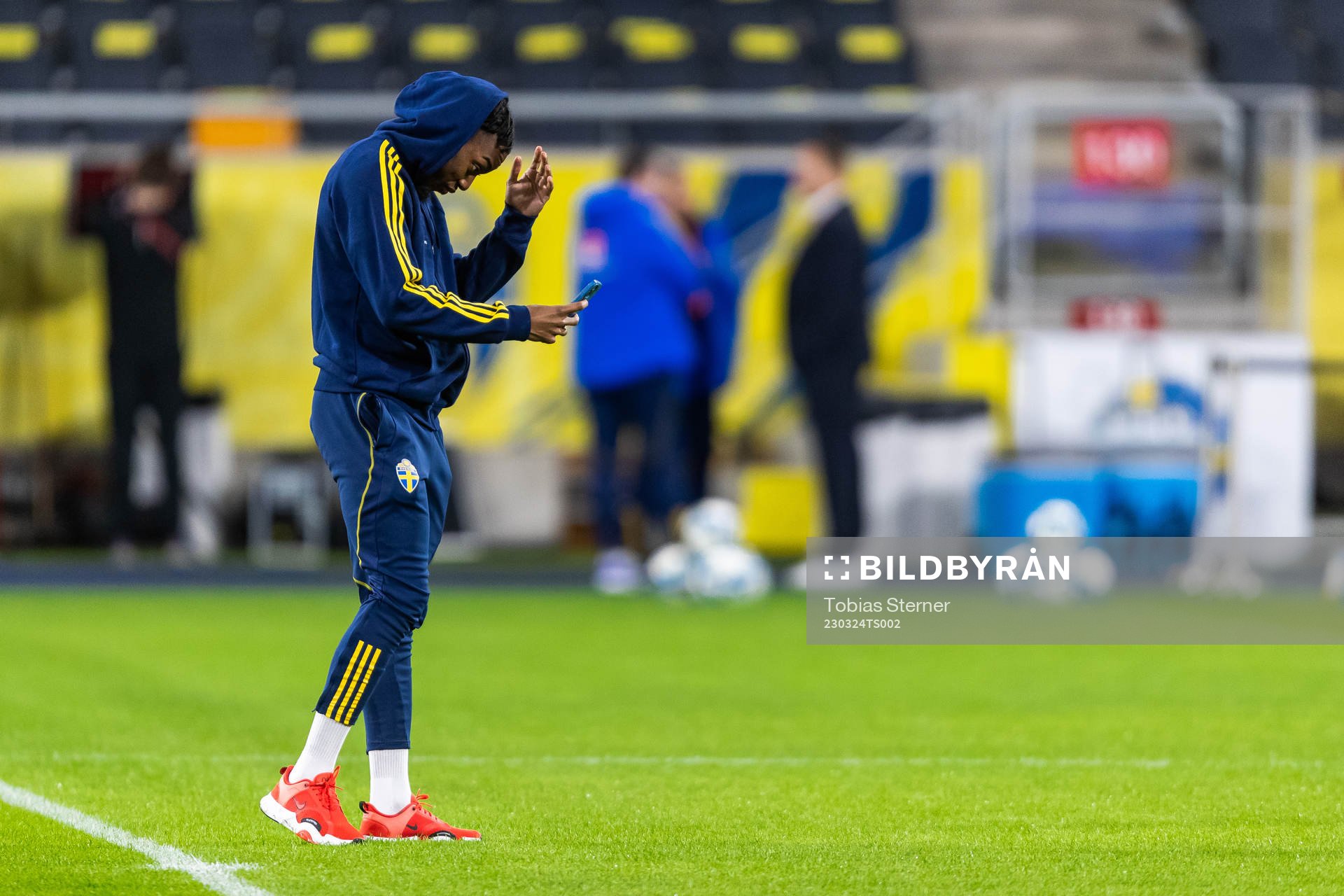 Anthony Elanga of Sweden ahead of the UEFA Euro Qualifier football match between Sweden and Belgium on March 24, 2023 in Stockholm.