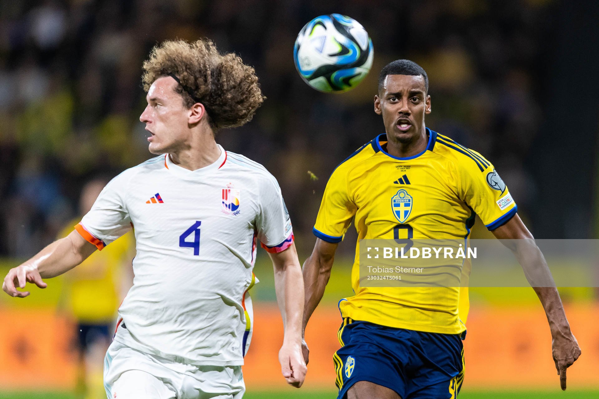 Wout Faes of Belgium and Alexander Isak of Sweden