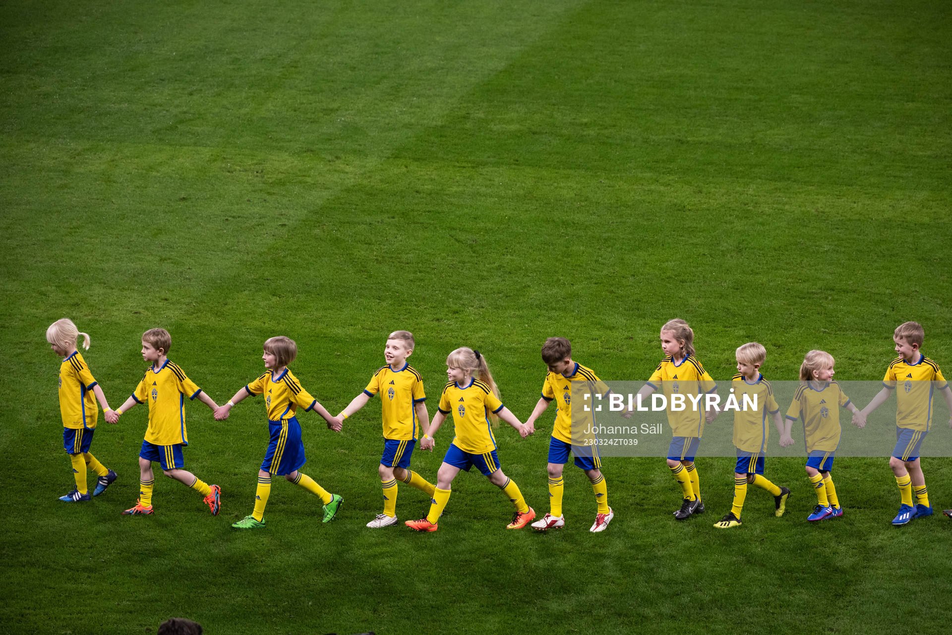Players of Sweden with mascots