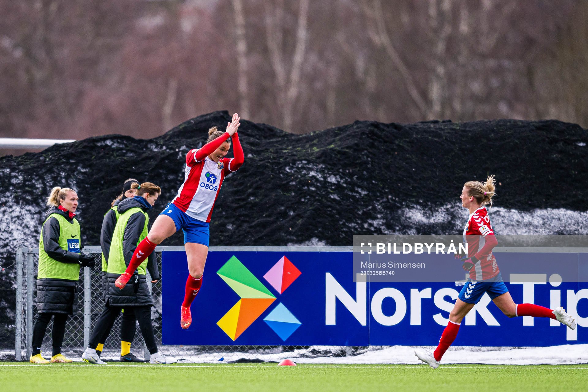 Anna Nerland Aahjem of Lyn celebrates after scoring the 1-0 goal during the Toppserien football match between Lyn and Brann on March 25, 2023 in Oslo.
