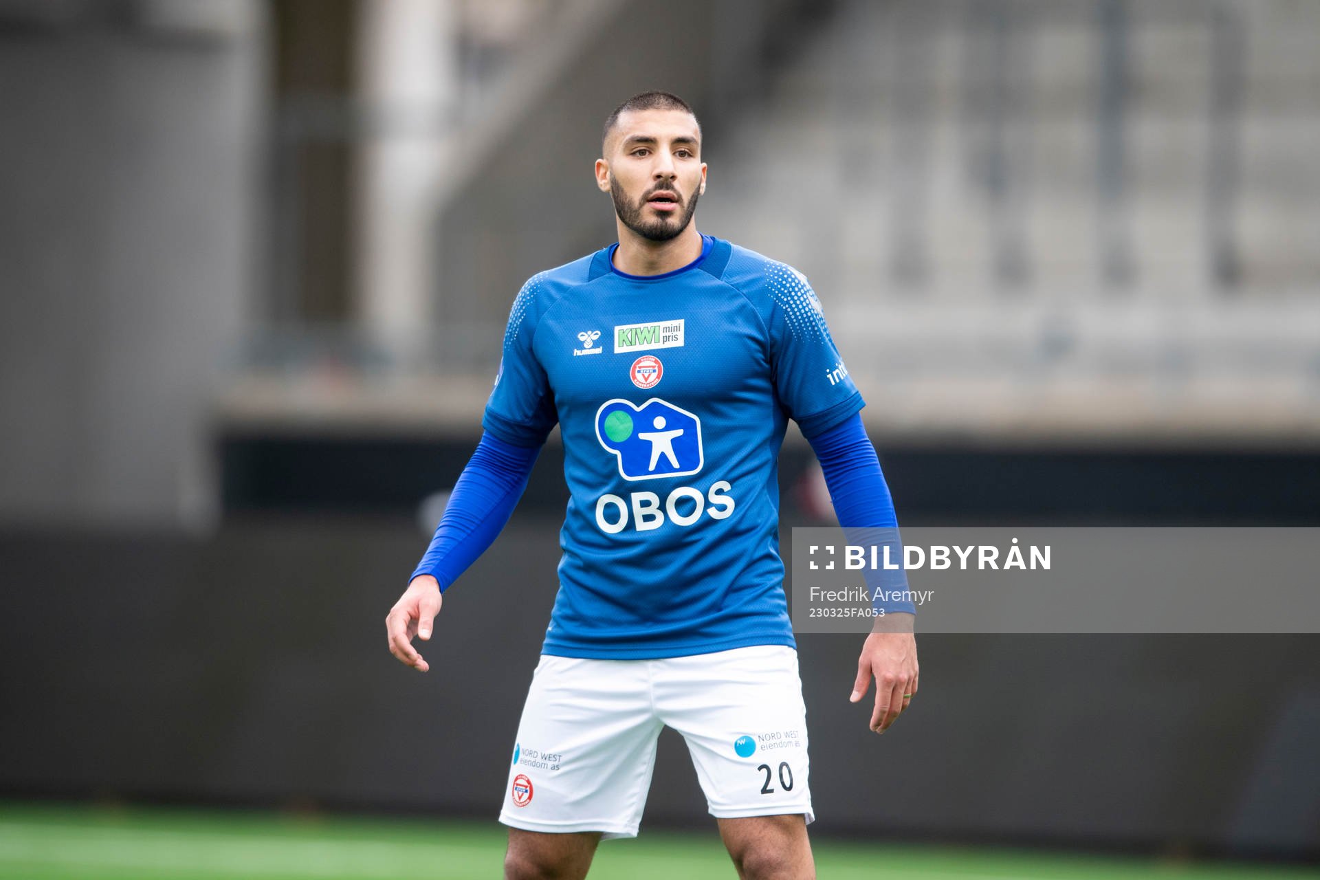 KFUMs Ayoub Aleesami under träningsmatchen i fotboll mellan Örgryte och KFUM den 25 mars 2023 i Göteborg. 