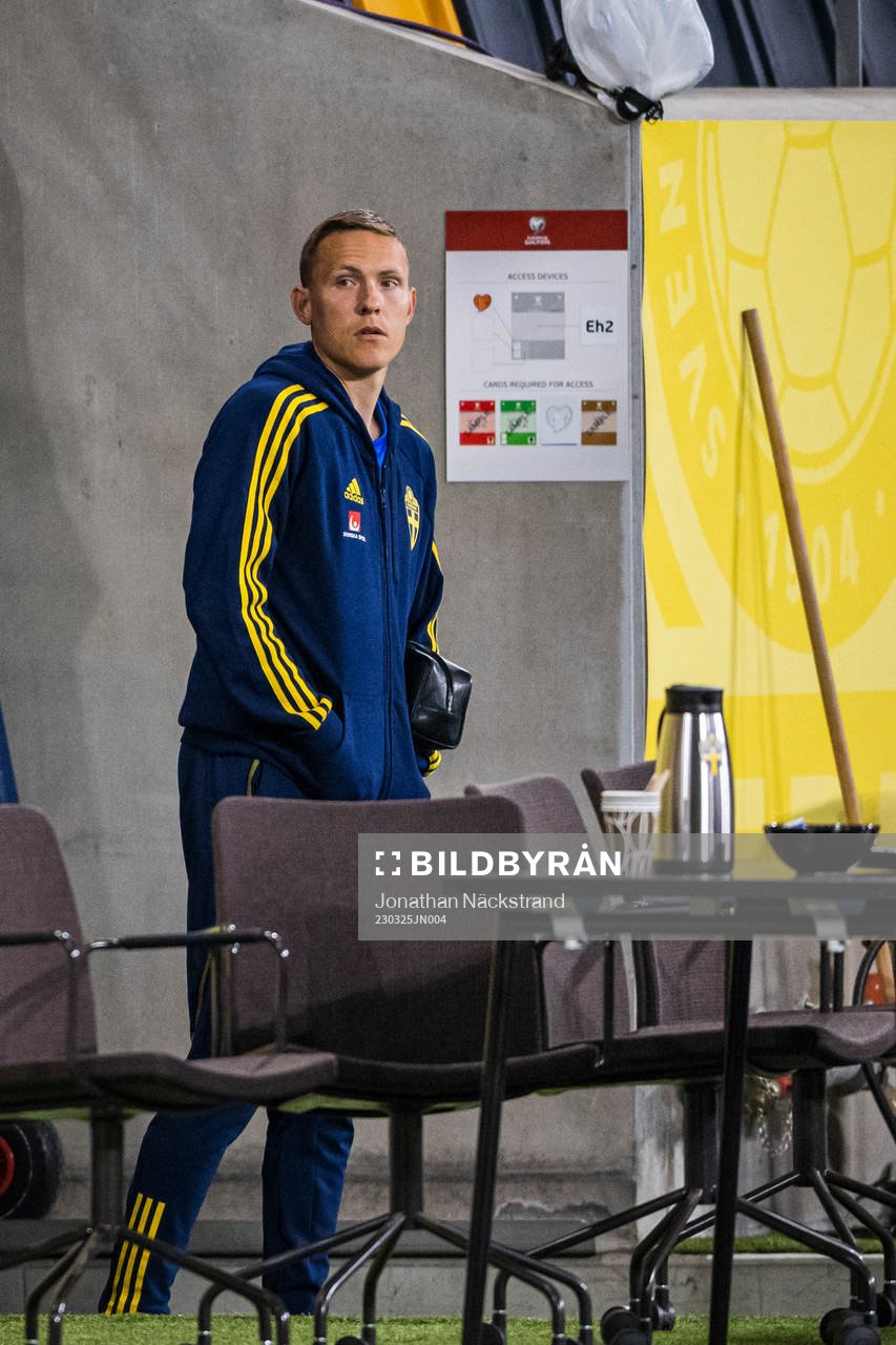 Ludwig Augustinsson of the Swedish national football team during a training session on March 25, 2023 in Stockholm. 
