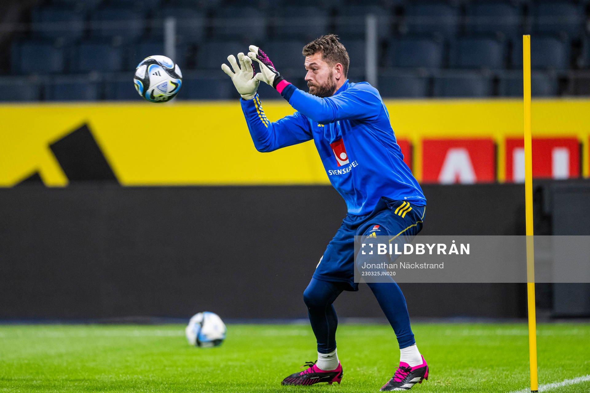 Goalkeeper Kristoffer Nordfeldet of the Swedish national