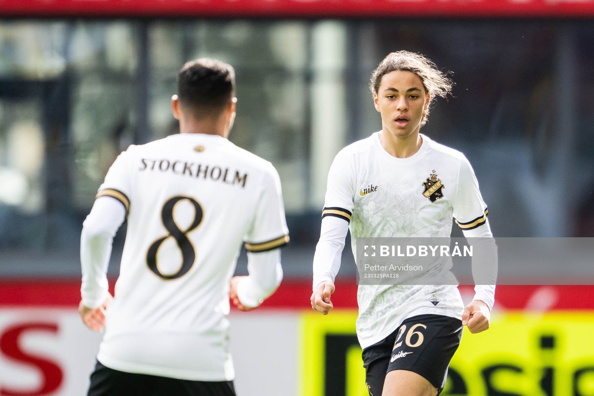 AIKs Ayo Rupia Ellis under träningsmatchen i fotboll mellan Helsingborg och AIK den 25 mars 2023 i Helsingborg. 
