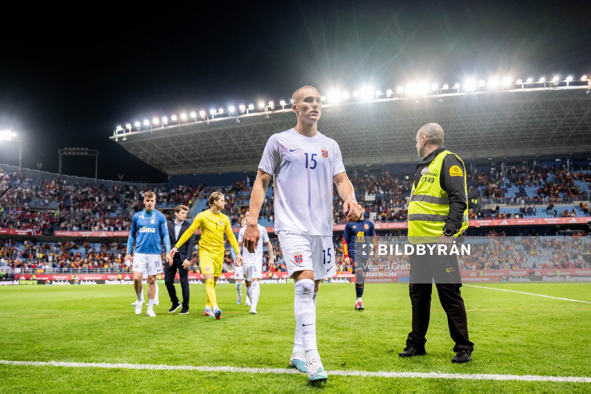 Leo Østigård of Norway looks dejected