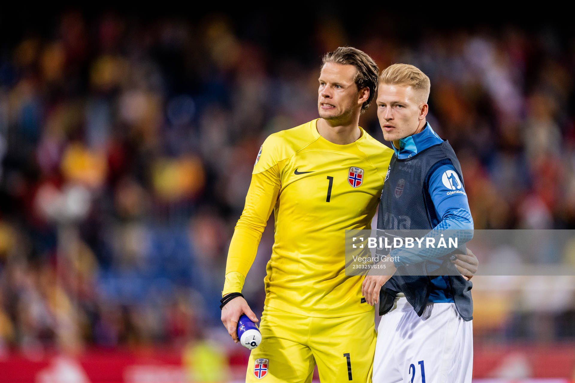 Goalkeeper Ørjan Nyland and Andreas Hanche-Olsen of Norway