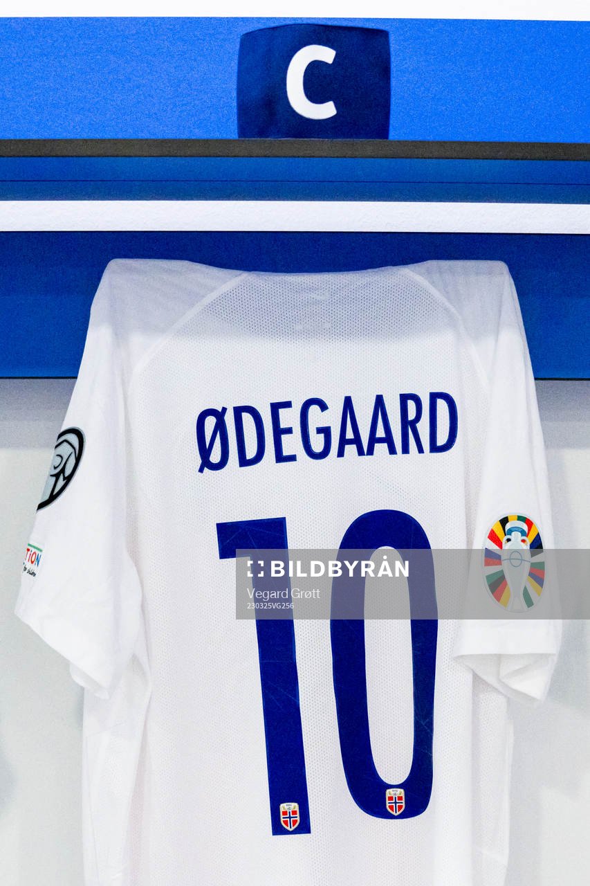 The kit of Martin Ødegaard of Norway in the dressing room