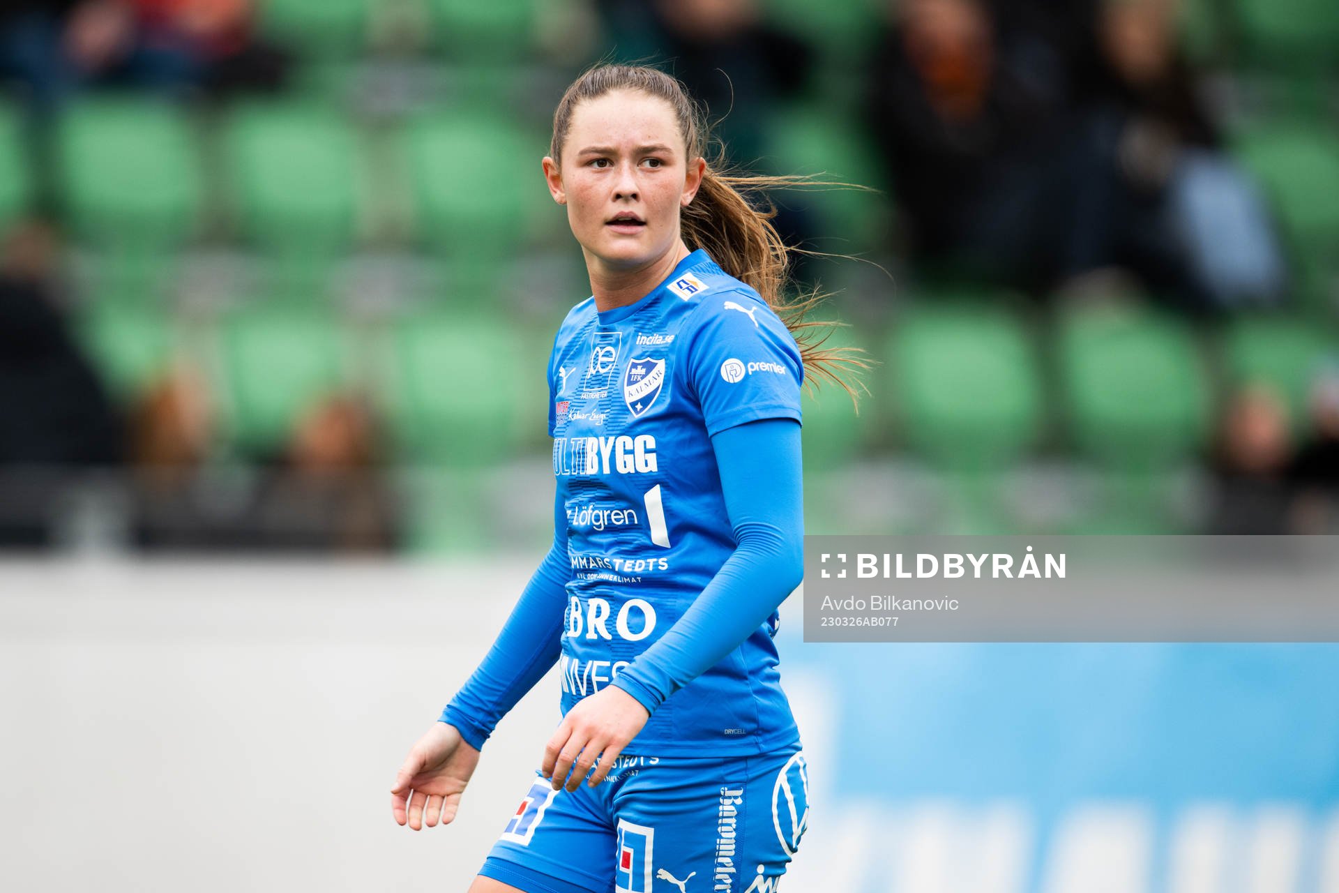 Kalmars Svea Rehnberg under fotbollsmatchen i Damallsvenskan mellan Kristianstad och Kalmar den 26 mars 2023 i Kristianstad. 