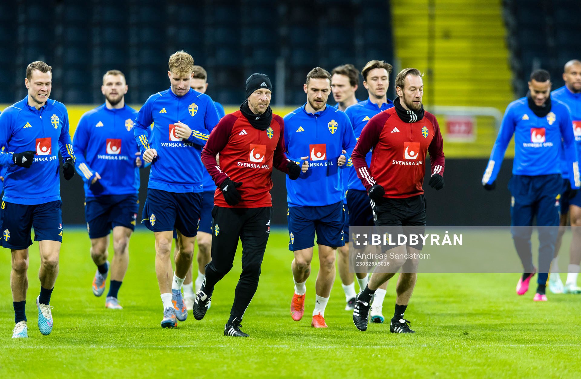 Swedish national football team warming up