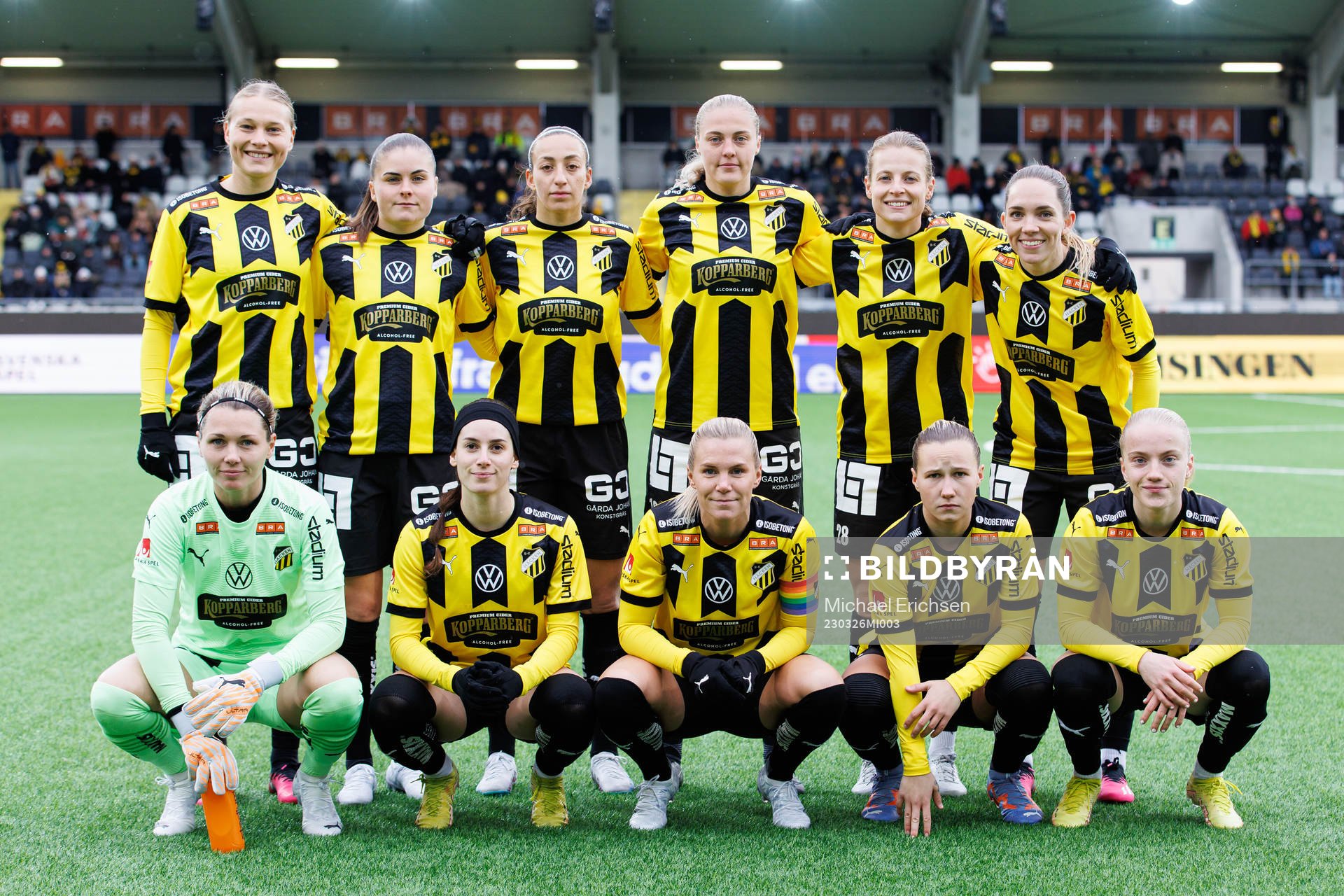 Häckens startelva innan fotbollsmatchen i Damallsvenskan mellan Häcken och Djurgården den 26 mars 2023 i Göteborg. 