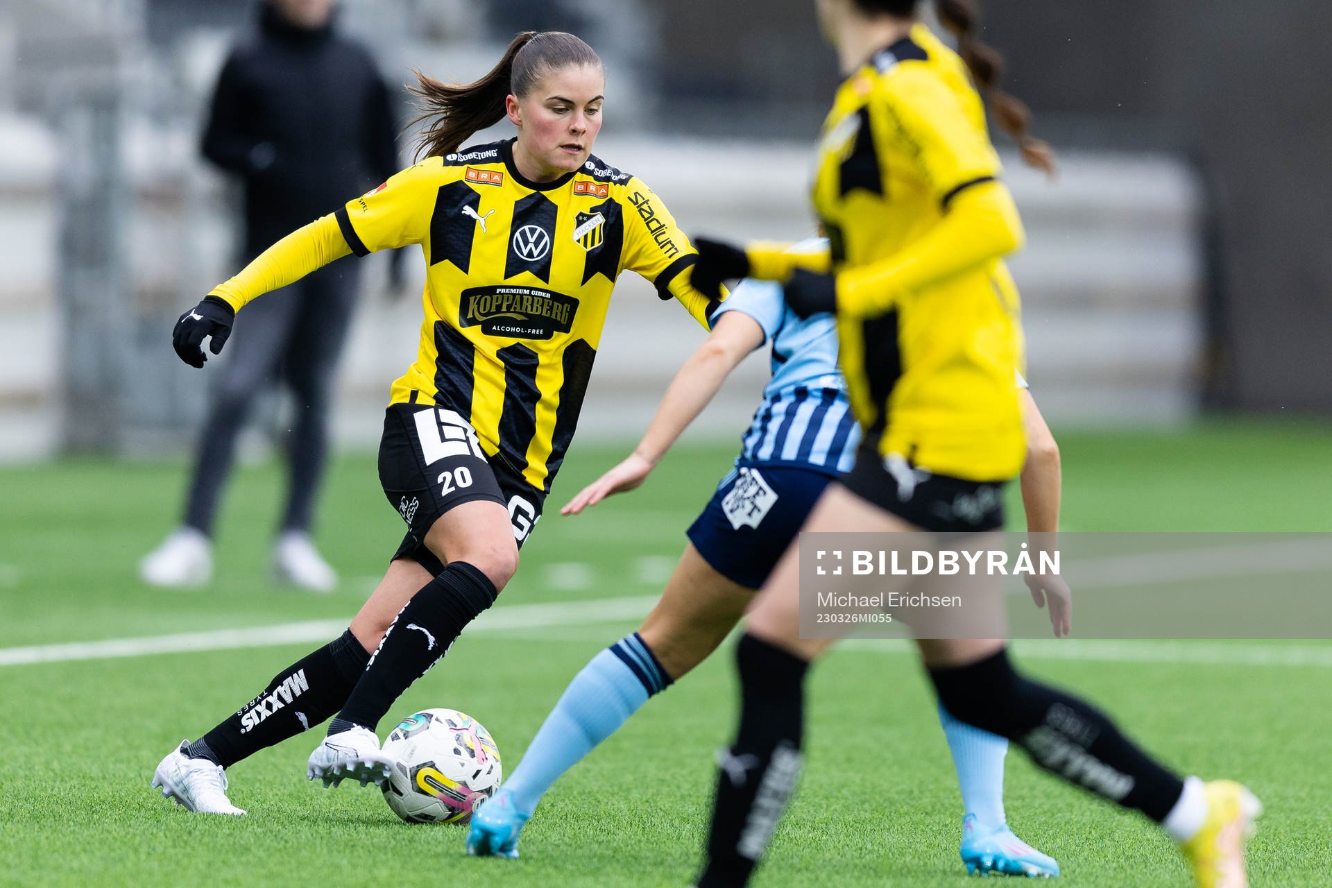 Häckens Hanna Wijk under fotbollsmatchen i Damallsvenskan mellan Häcken och Djurgården den 26 mars 2023 i Göteborg. 