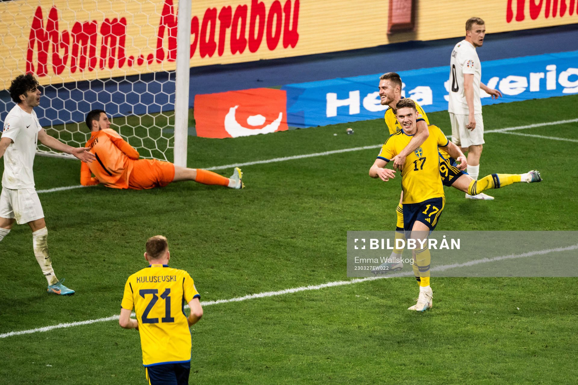 Viktor Gyökeres and Mattias Svanberg of Sweden celebrate