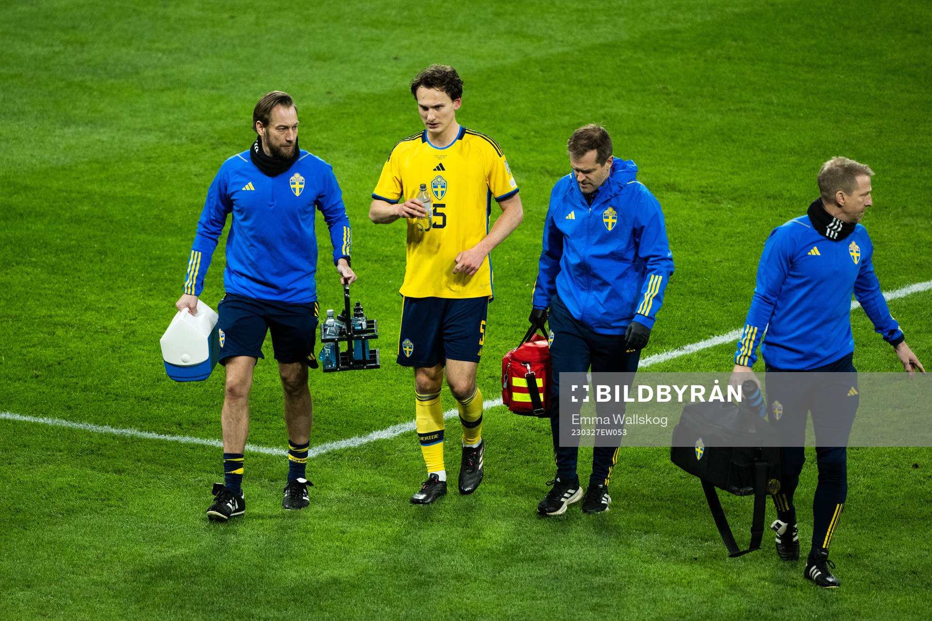 Hjalmar Ekdal of Sweden receives medical attention