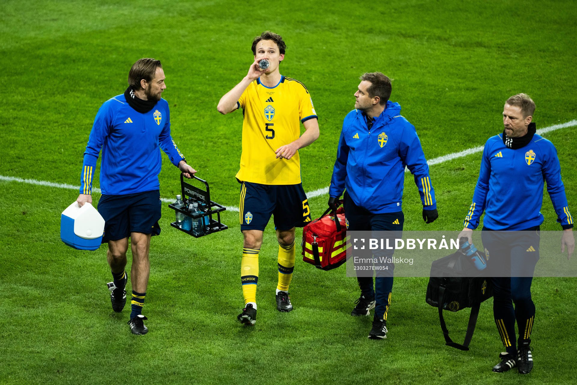 Hjalmar Ekdal of Sweden receives medical attention