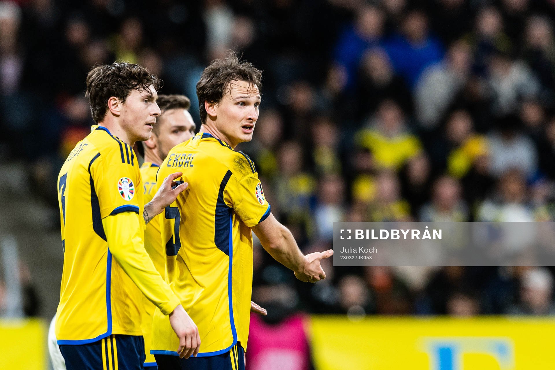 Victor Nilsson Lindelöf and Hjalmar Ekdal of Sweden looks
