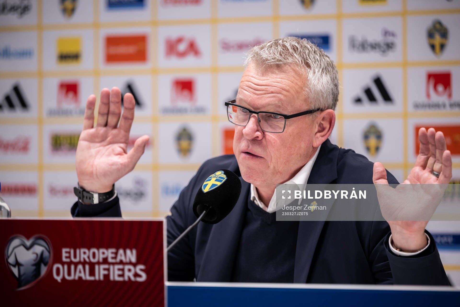 Head coach Janne Andersson of Sweden on a press conference after the UEFA Euro Qualifier football match between Sweden and Azerbaijan on March 27, 2023 in Stockholm.