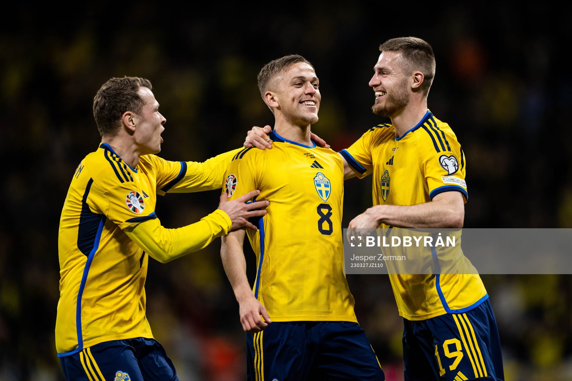 Jesper Karlsson of Sweden celebrate with Viktor Claesson