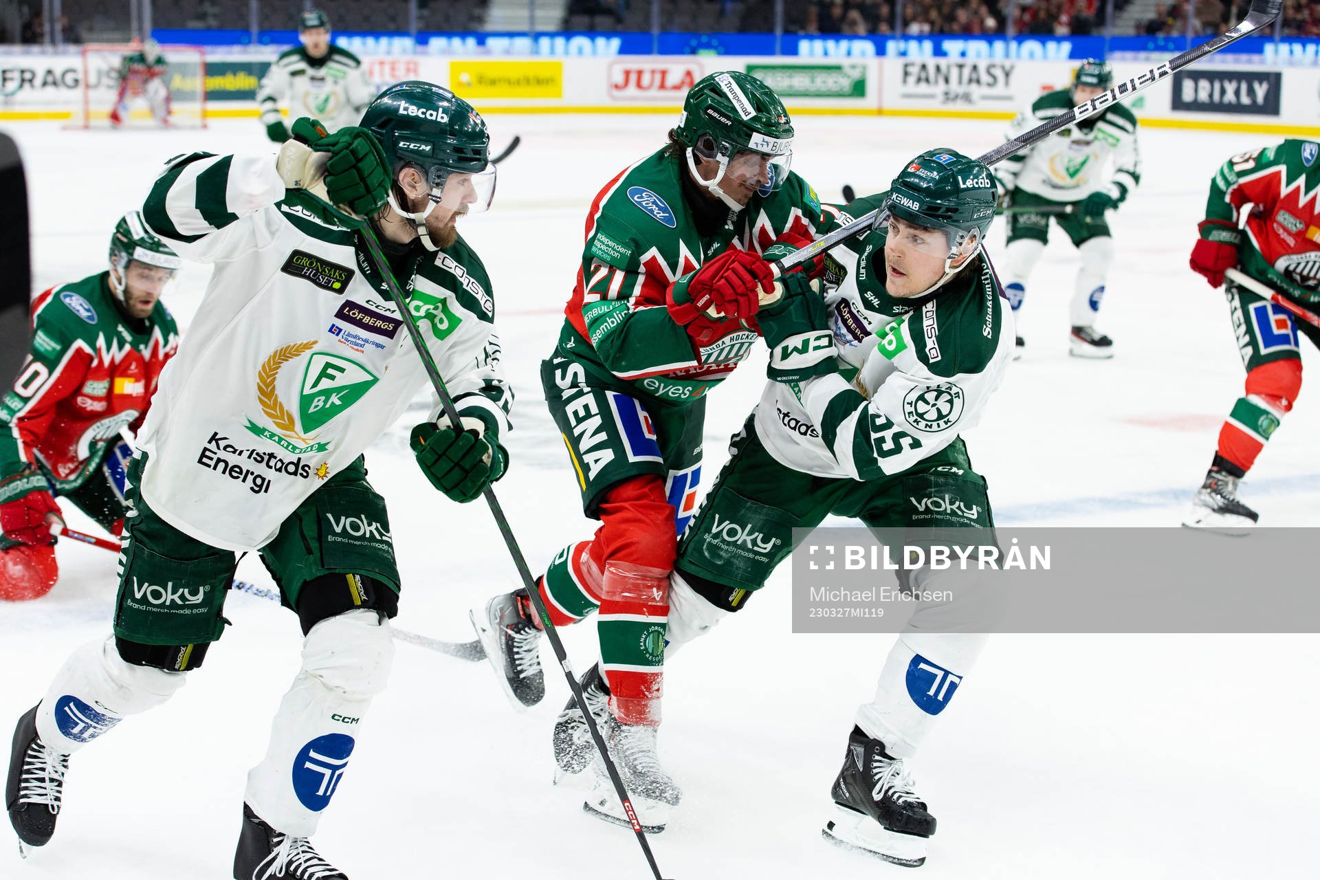 Frölundas Loui Eriksson och Färjestads Max Lindroth