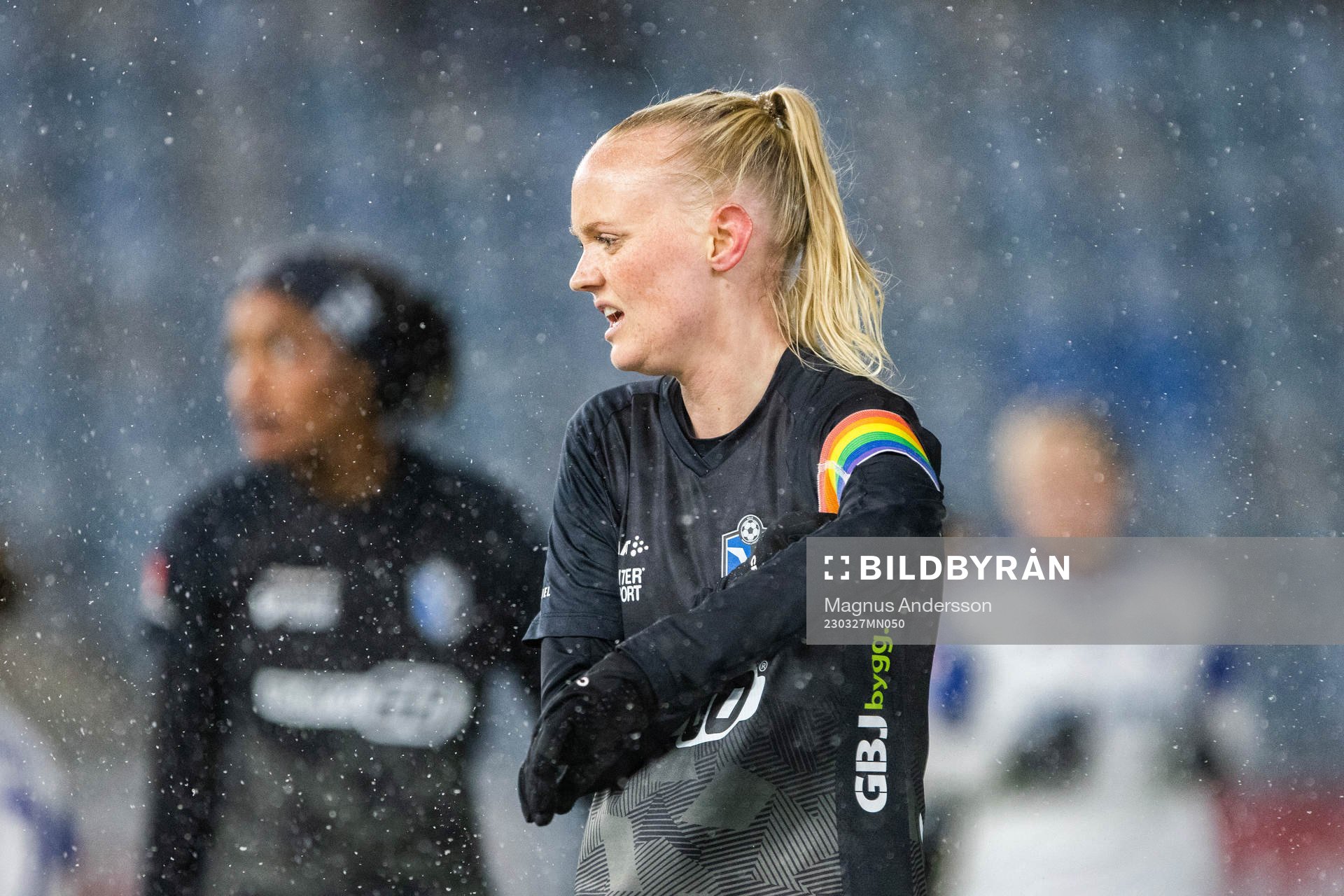 Växjös Emma Pennsäter under fotbollsmatchen i Damallsvenskan mellan IFK Norrköping och Växjö DFF den 27 mars 2023 i Norrköping. 