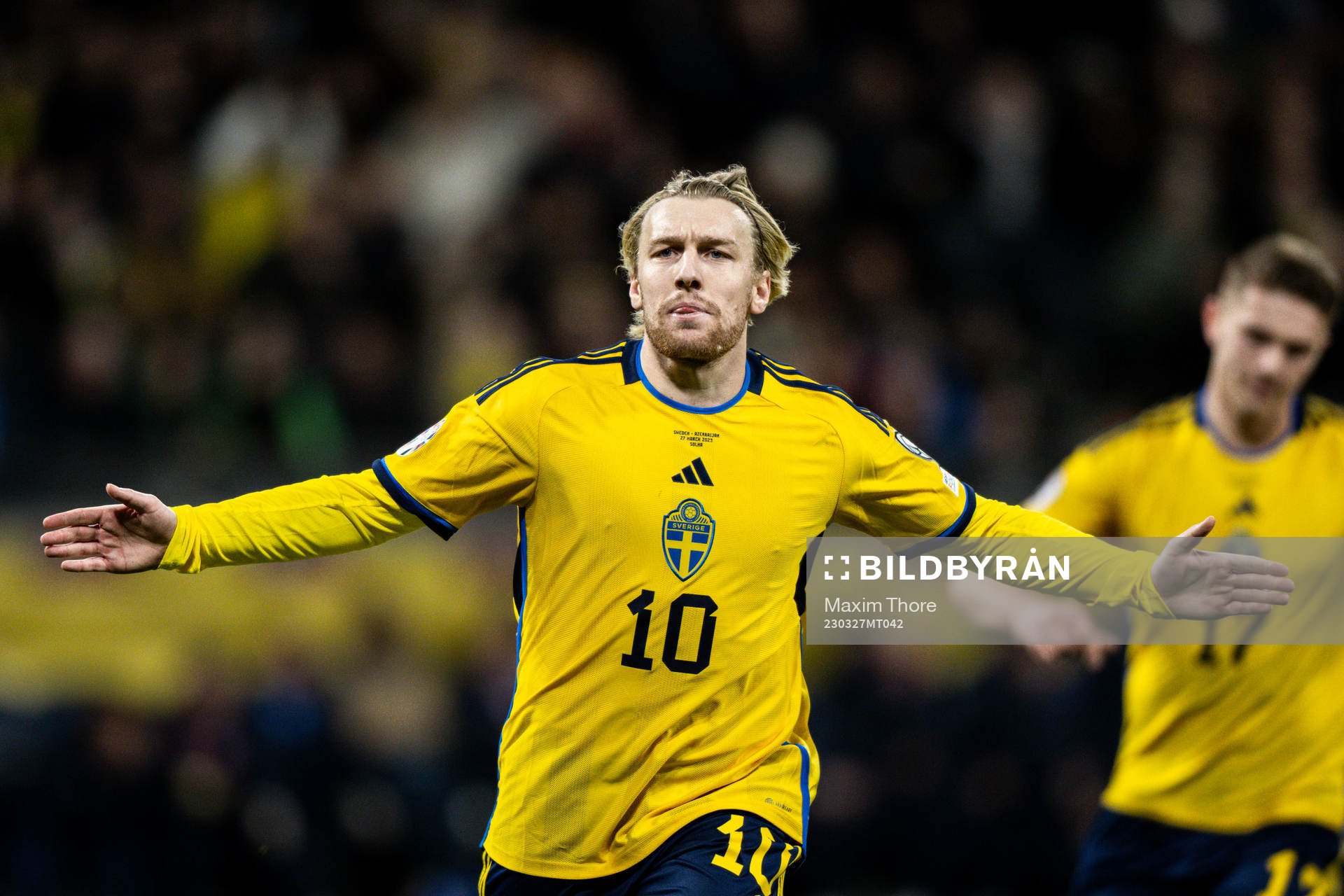 Emil Forsberg of Sweden celebrates the 1-0 goal
