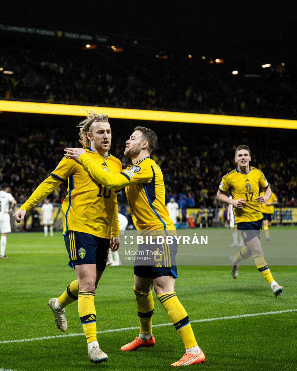 Emil Forsberg and Gabriel Gudmundsson of Sweden celebrate