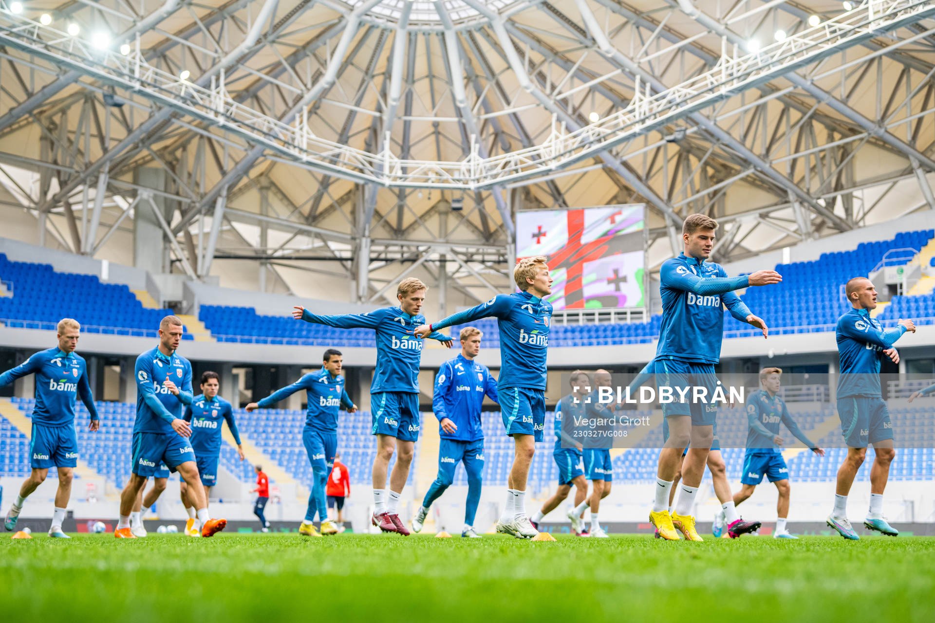 Mats Møller Dæhli, Birger Meling, Alexander Sørloth and players of the Norwegian national football team during a training session on March 27, 2023 in Batumi.
